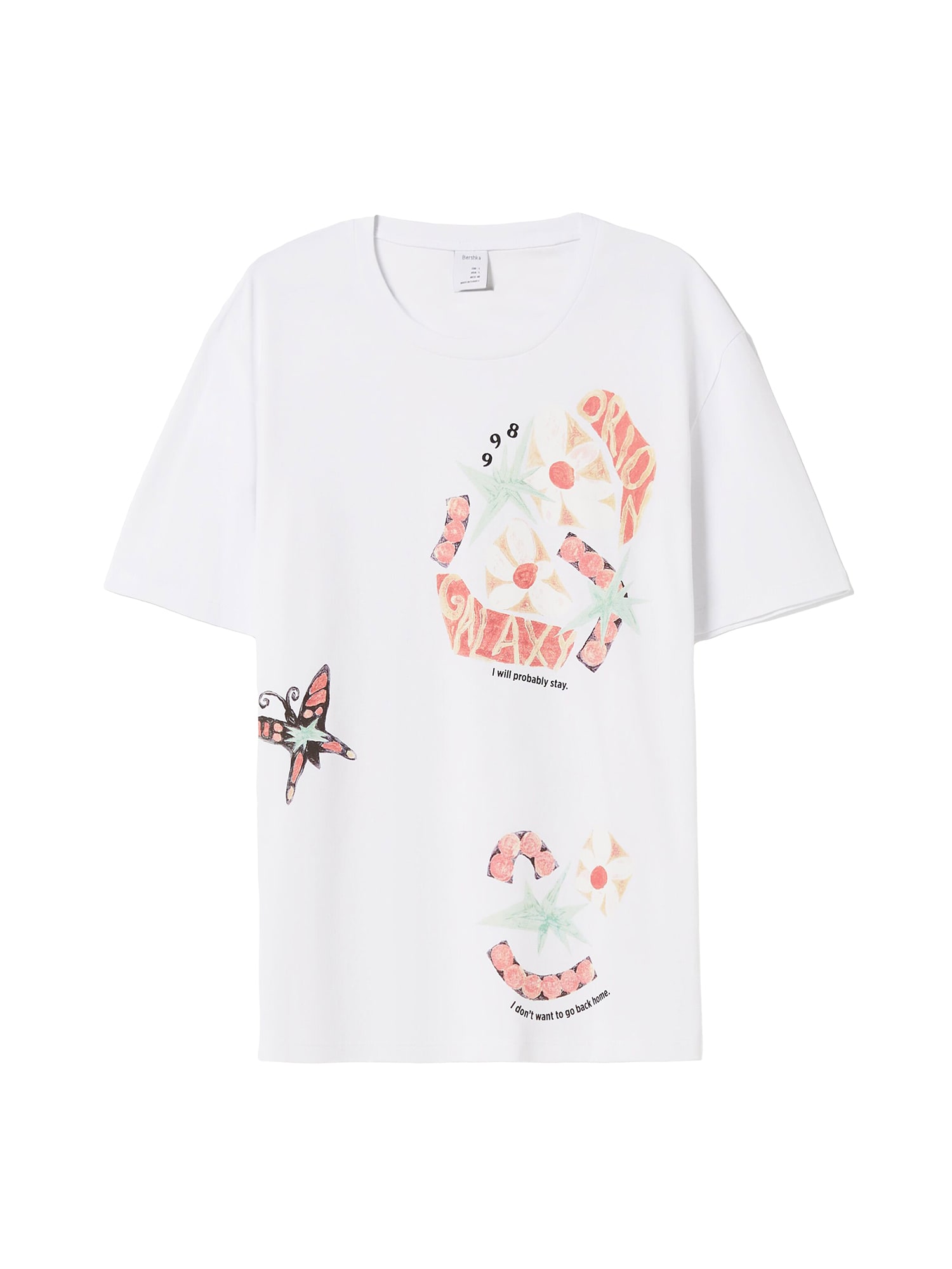 Bershka Majica  meta / oranžna / črna / bela