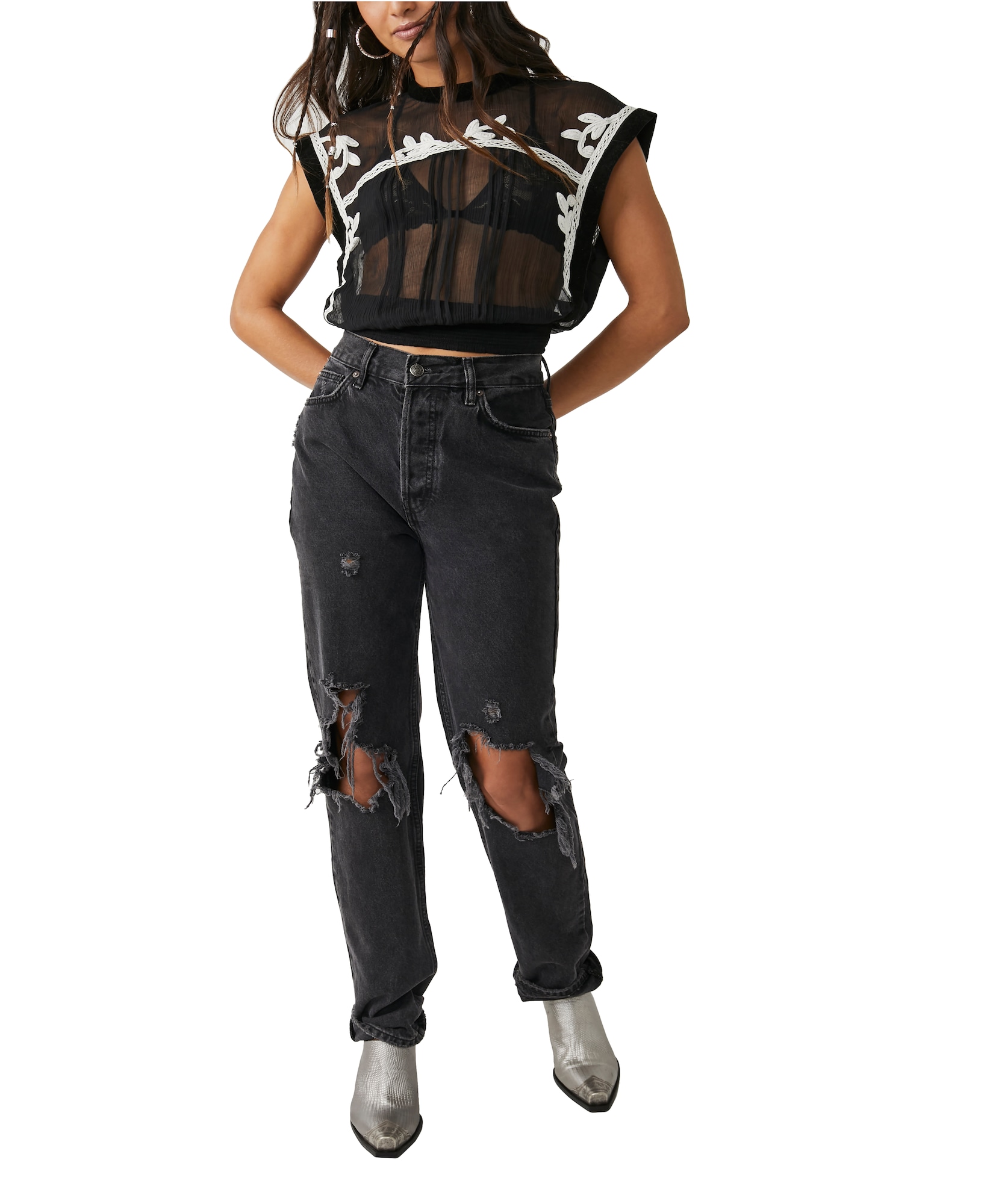 Free People Bluza 'VERONIQUE'  črna / bela