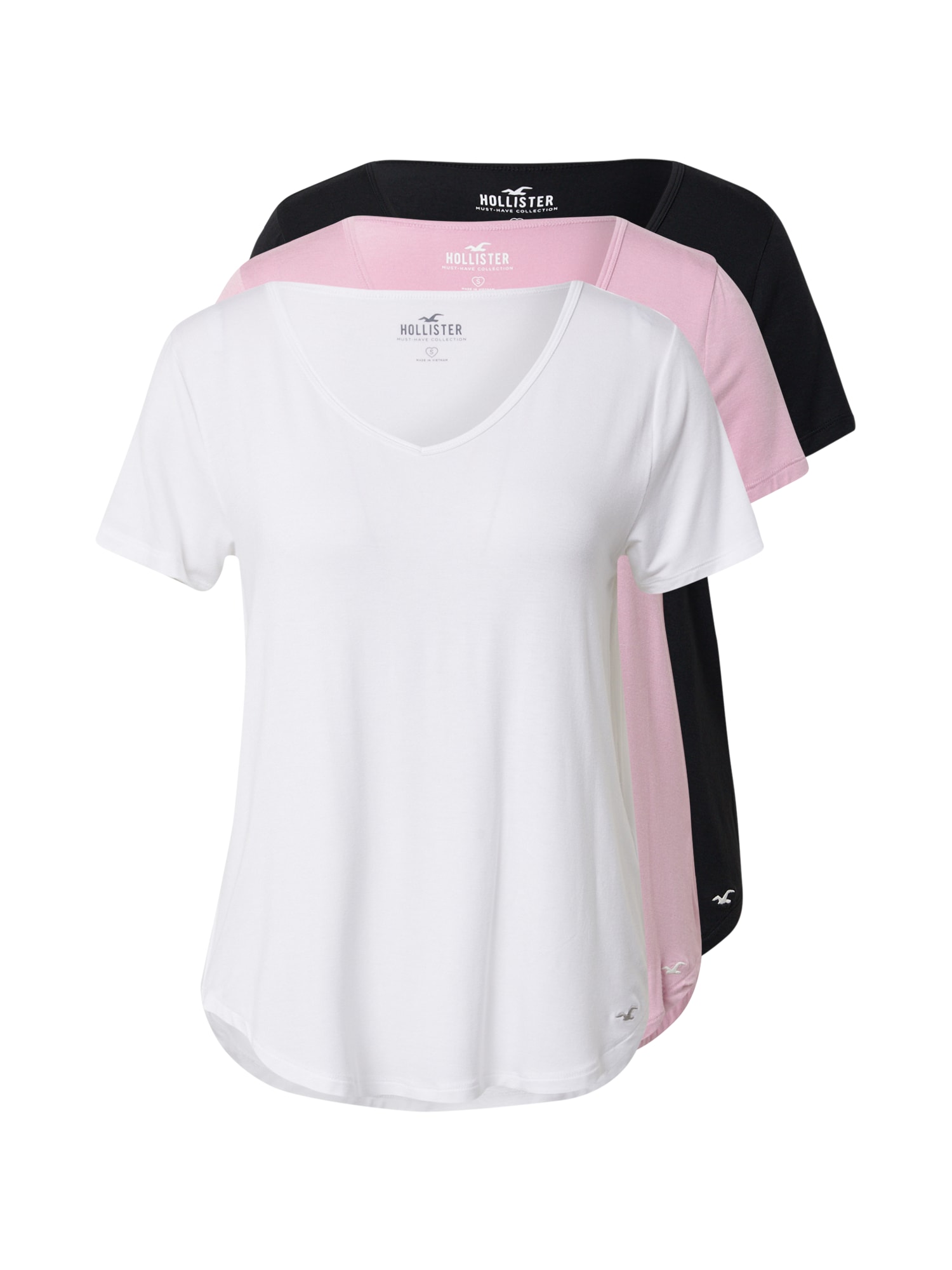 HOLLISTER Majica  roza / črna / bela