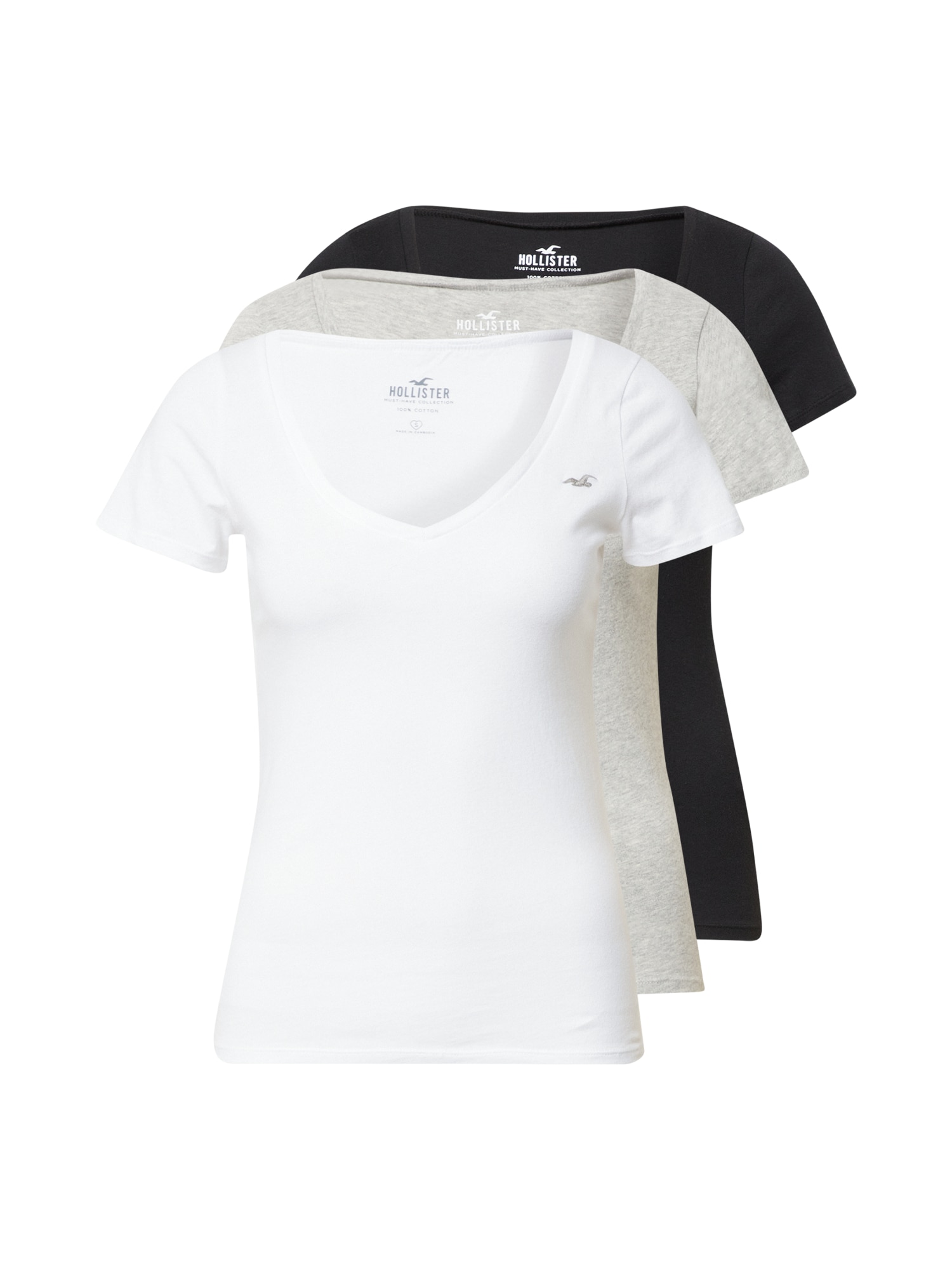 HOLLISTER Majica  siva / črna / bela