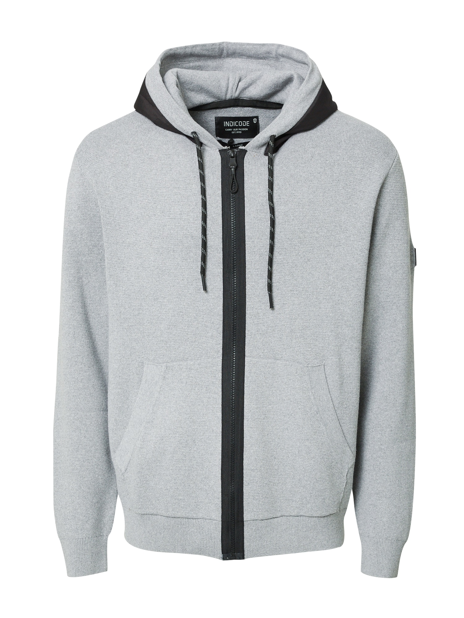INDICODE JEANS Pletena jopa 'Lima'  svetlo siva / črna