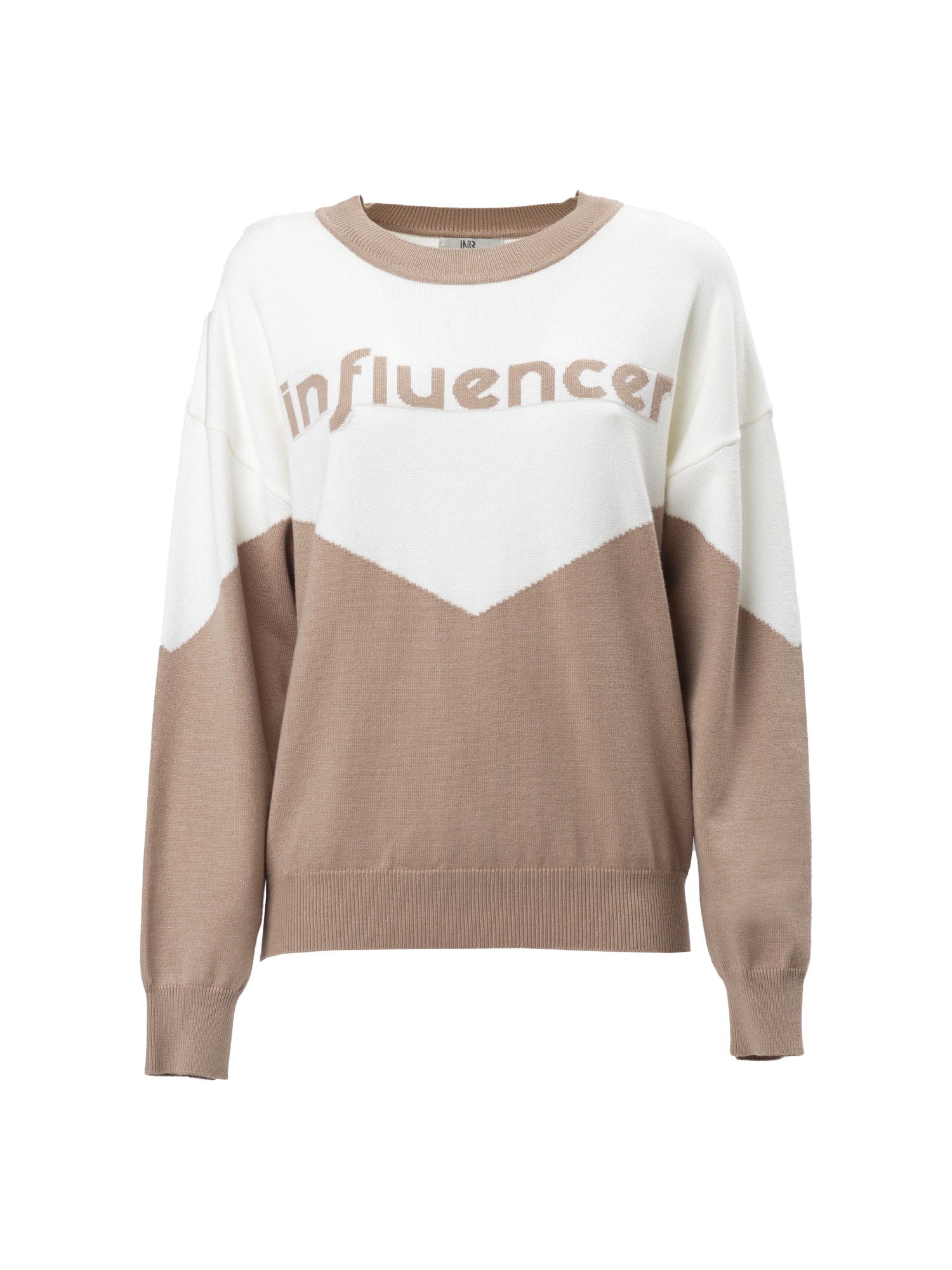 Influencer Pulover  bež / bela