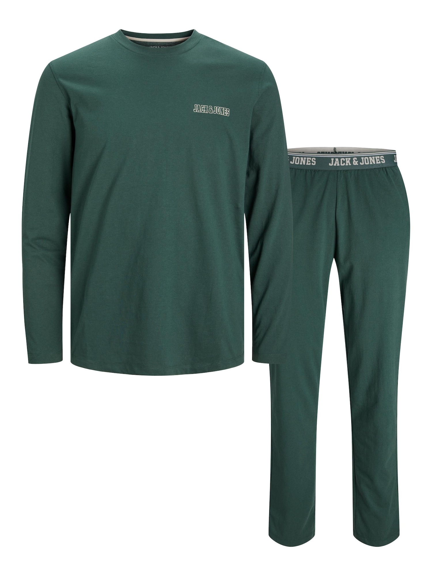 JACK & JONES Dolga pižama 'AXEL'  temno zelena / bela