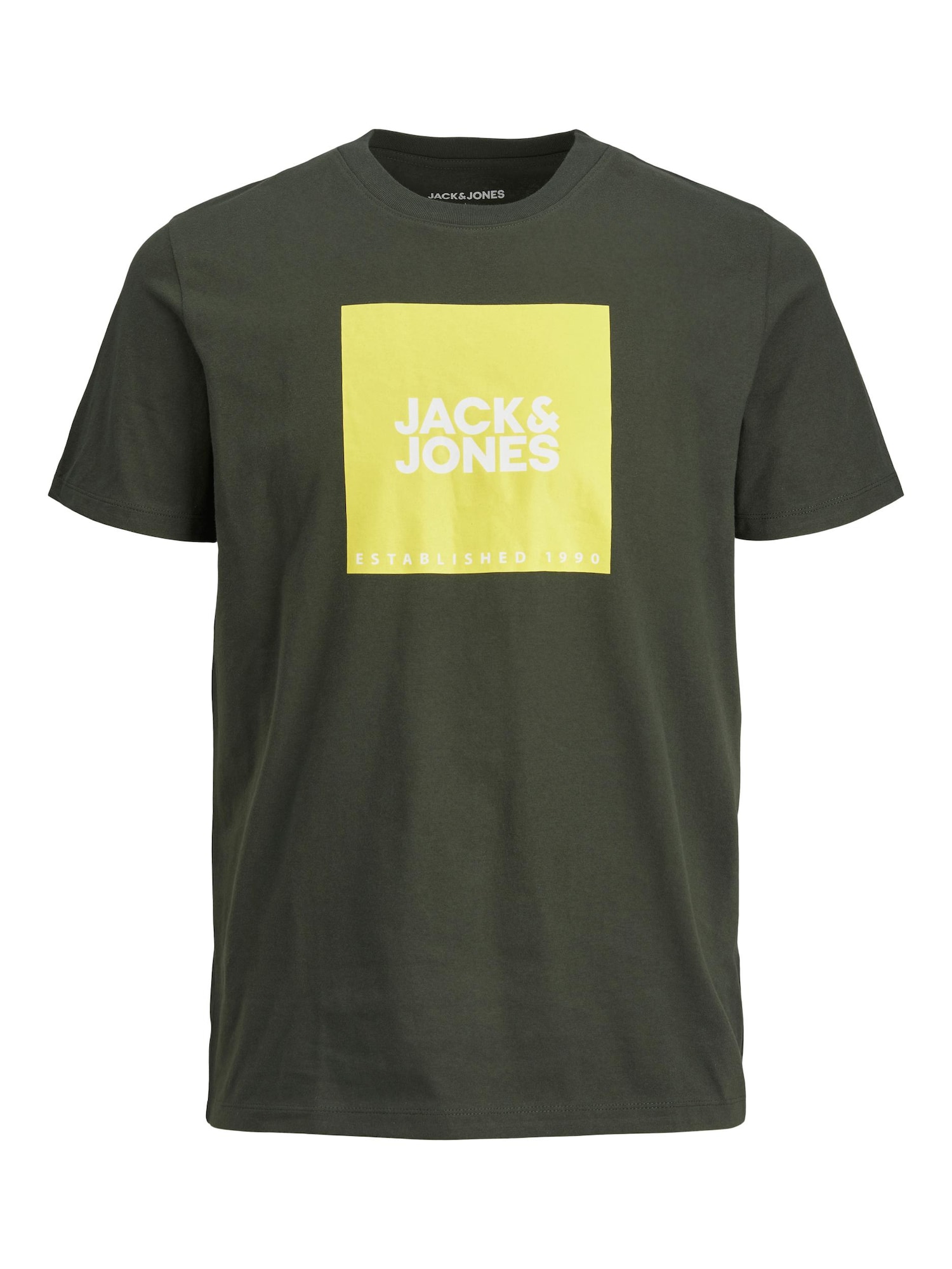 JACK & JONES Majica  rumena / temno zelena / bela