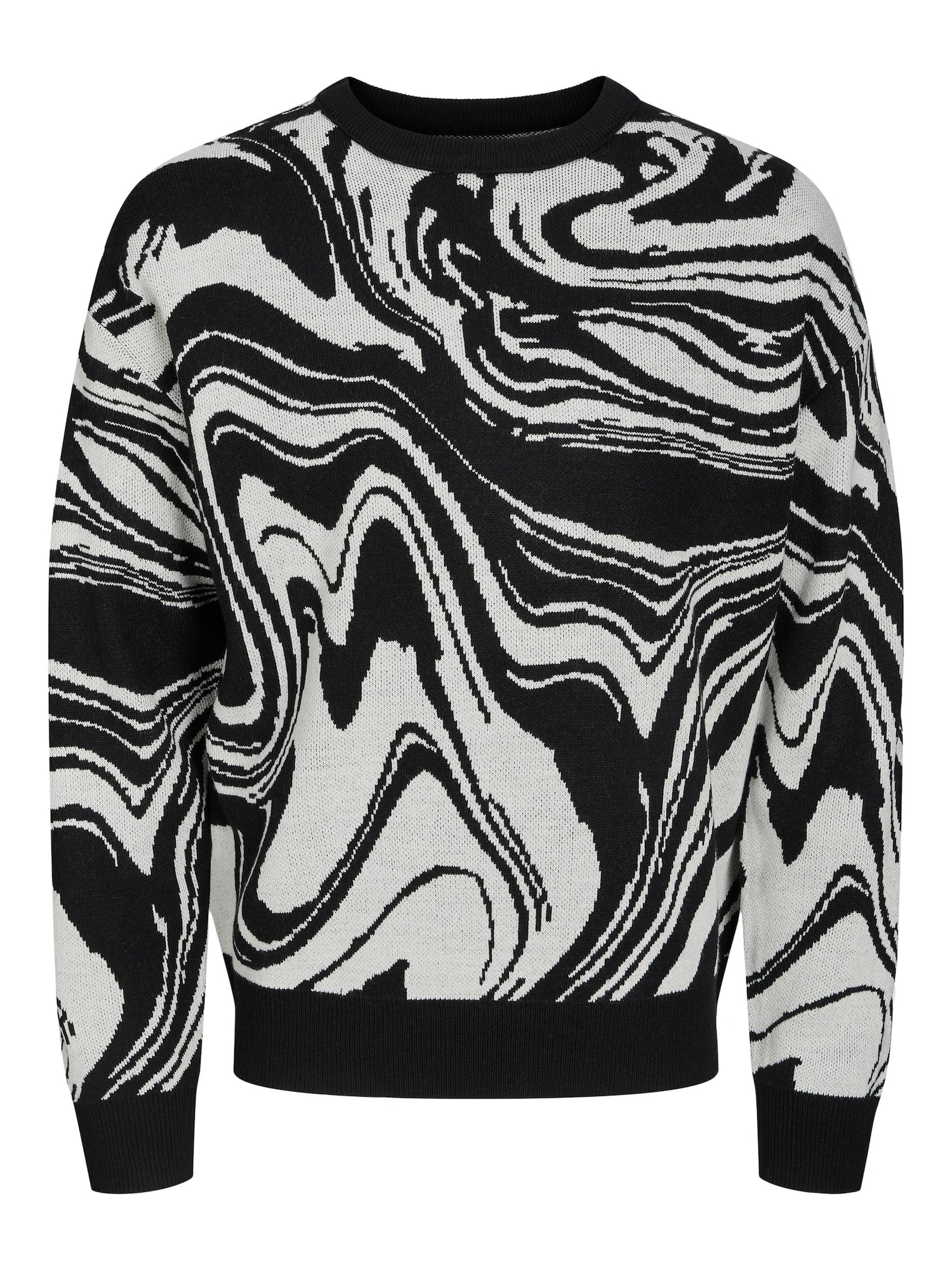 JACK & JONES Pulover 'MARBLE'  črna / bela
