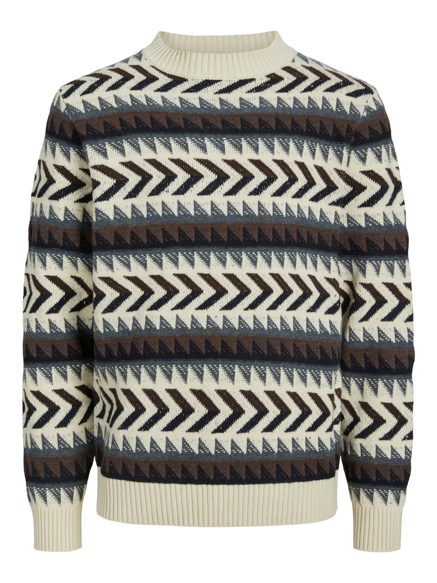 JACK & JONES Pulover 'Percy'  kremna / čokolada / temno siva / črna