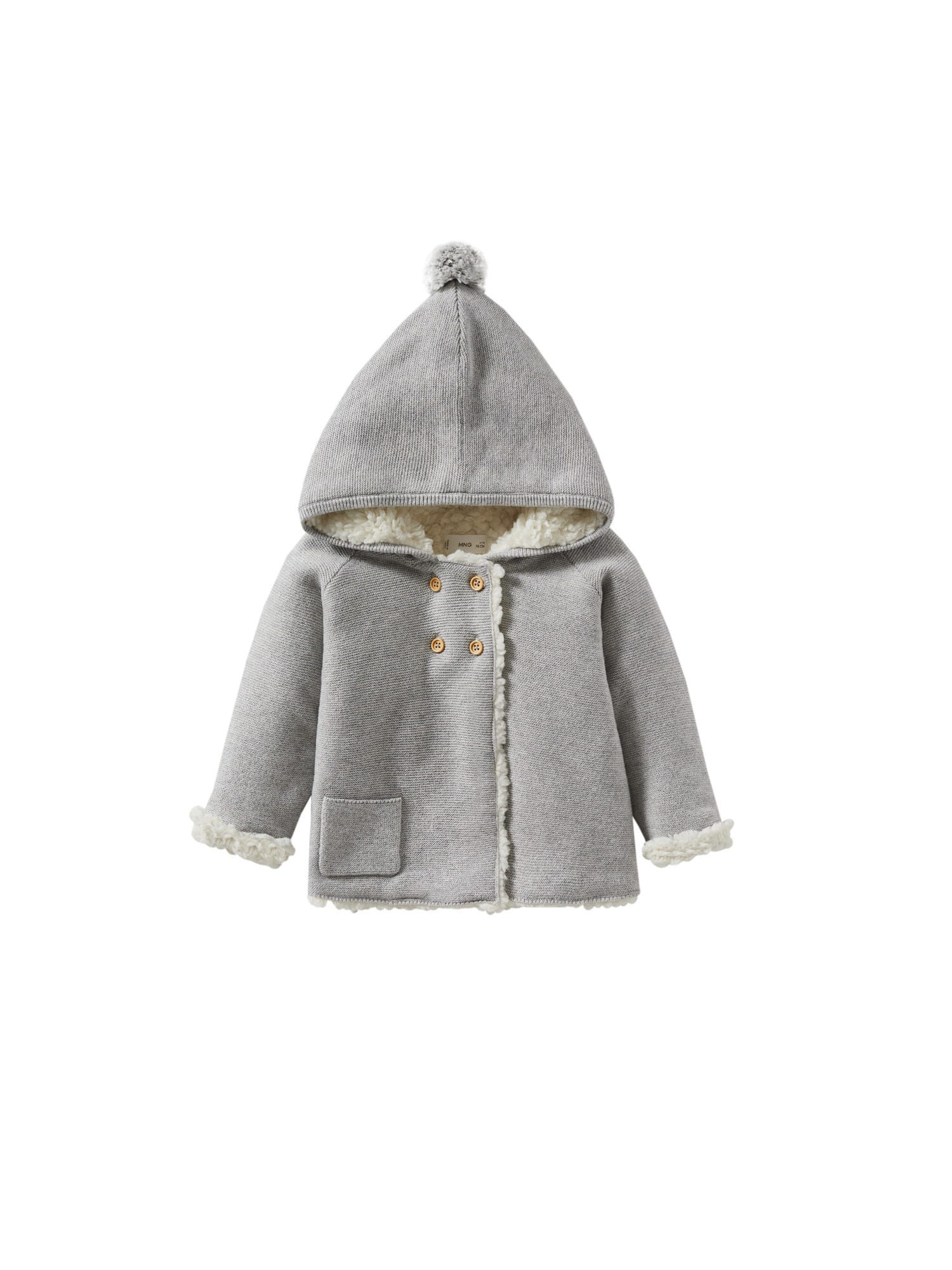 MANGO KIDS Pletena jopa 'Pompom3'  siva / volneno bela