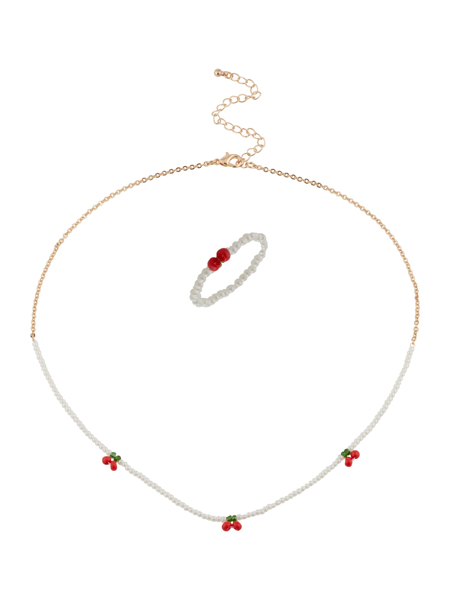Monki Set nakita 'Cherry'  zlata / zelena / rdeča / biserno bela