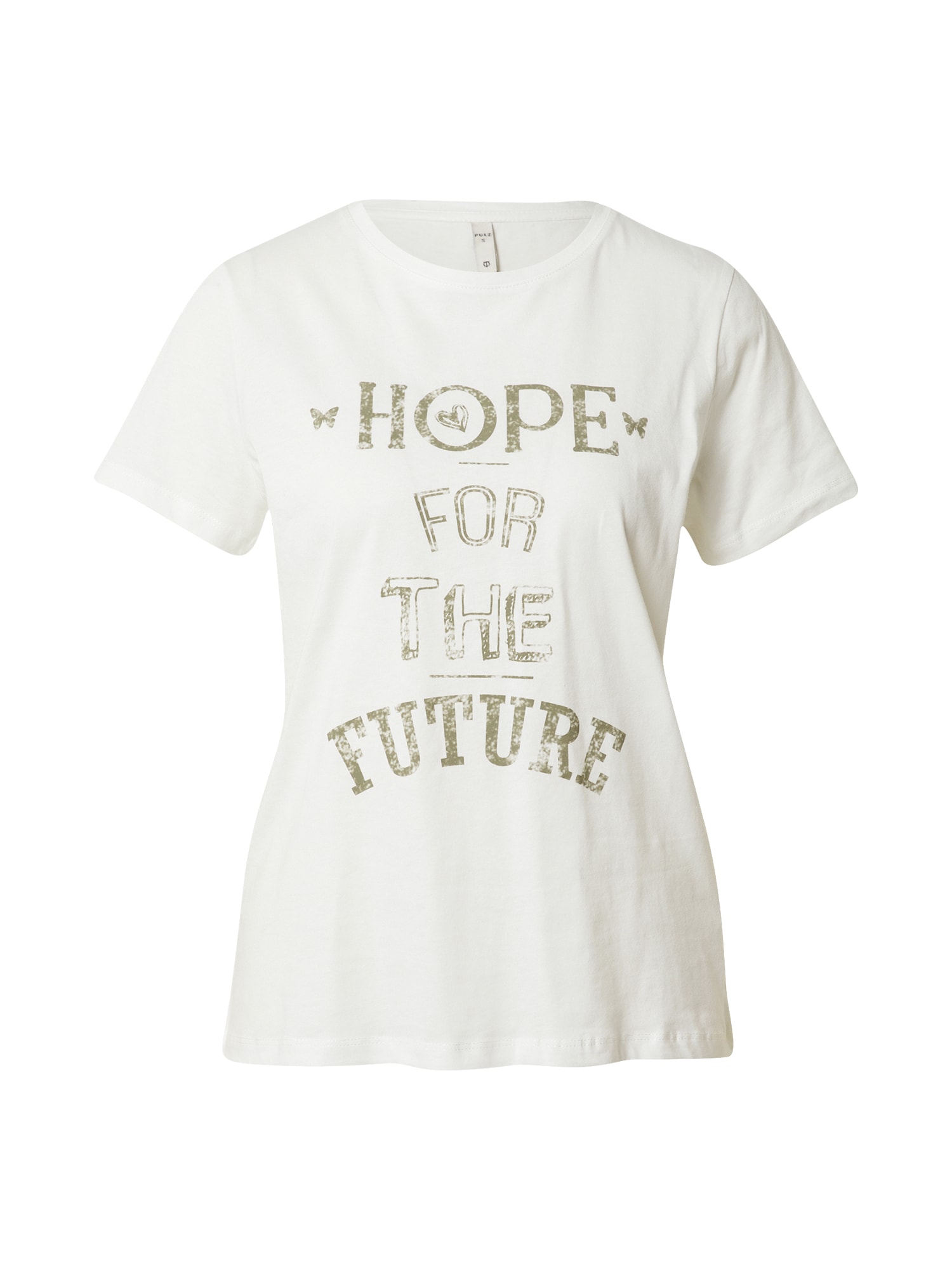 PULZ Jeans Majica 'HOPE '  kaki / bela