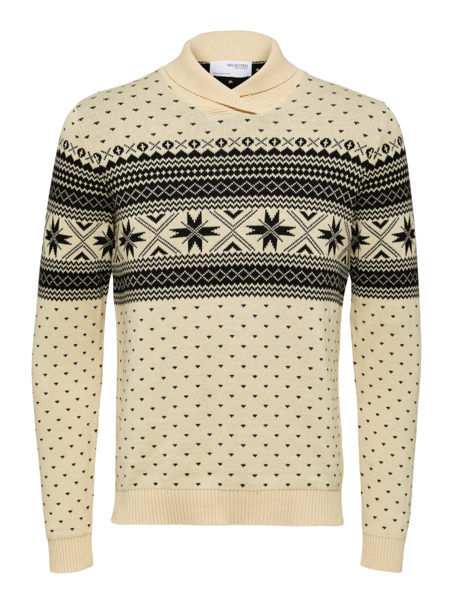 SELECTED HOMME Pulover 'CLAUS'  ecru / črna