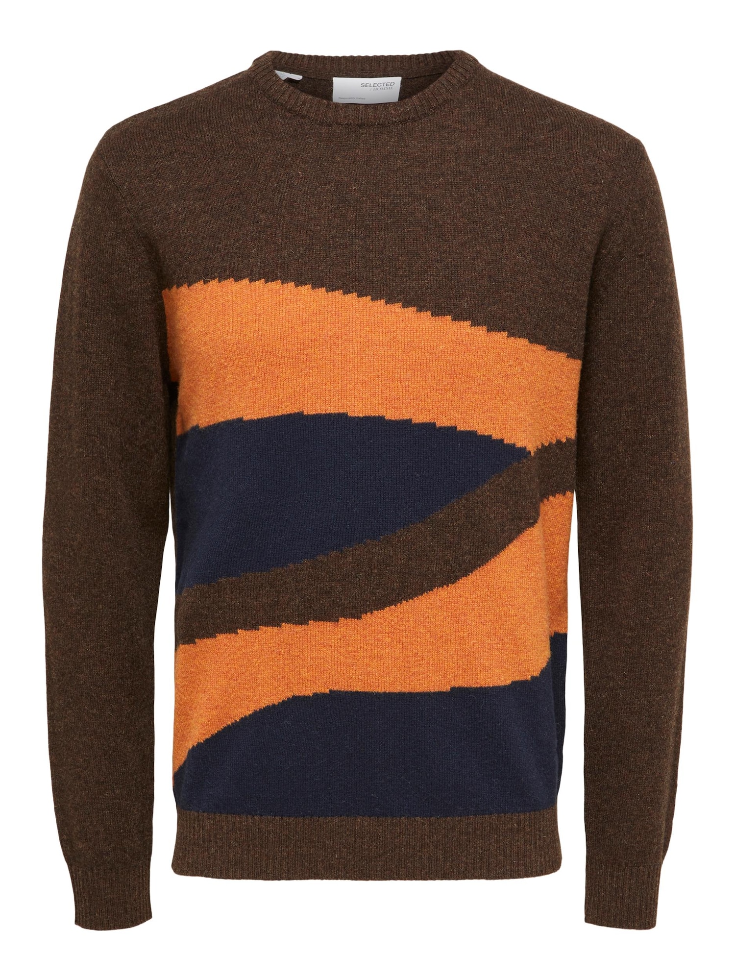 SELECTED HOMME Pulover 'Cuba'  nočno modra / čokolada / oranžna