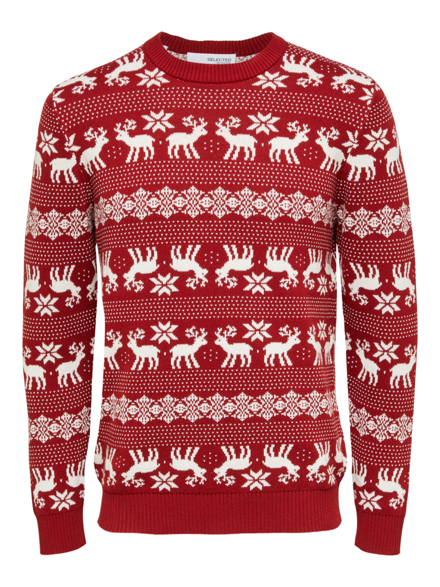 SELECTED HOMME Pulover 'DEER'  temno rdeča / bela