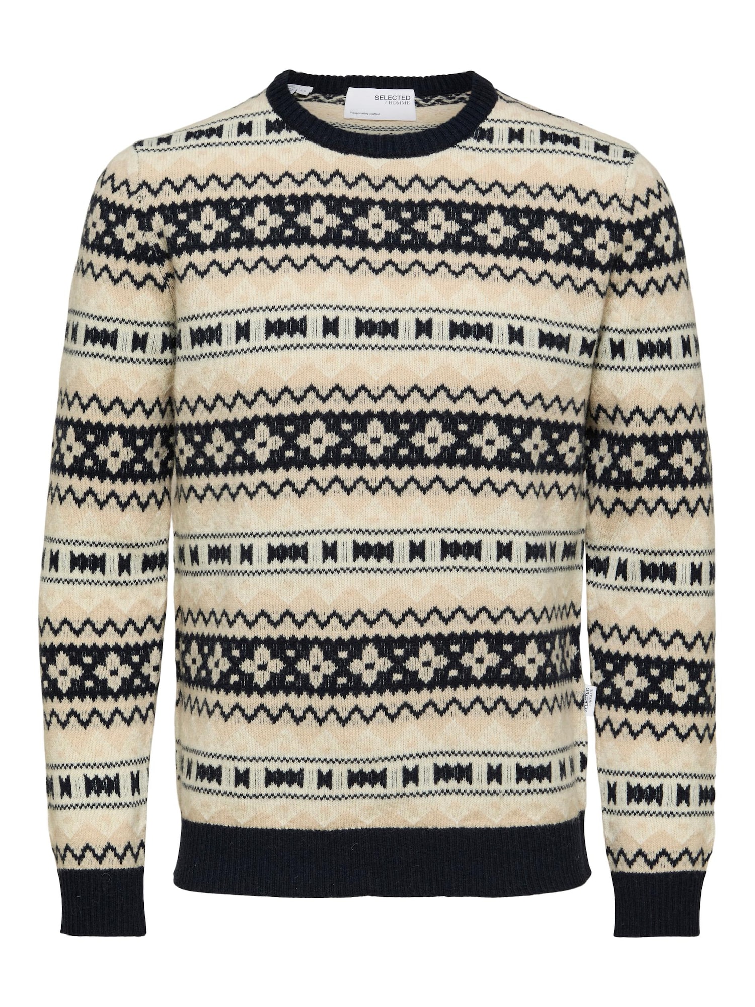 SELECTED HOMME Pulover 'Faroe'  bež / kremna / črna