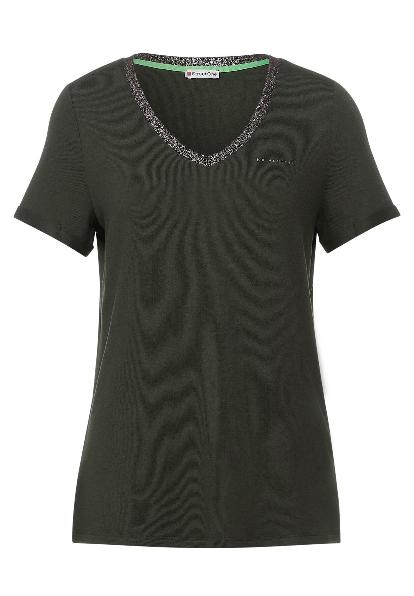 STREET ONE Majica  temno zelena / srebrna