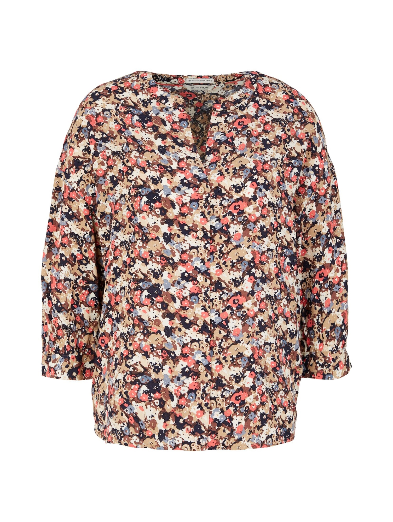 TOM TAILOR Bluza  kremna / dimno modra / nočno modra / rjava