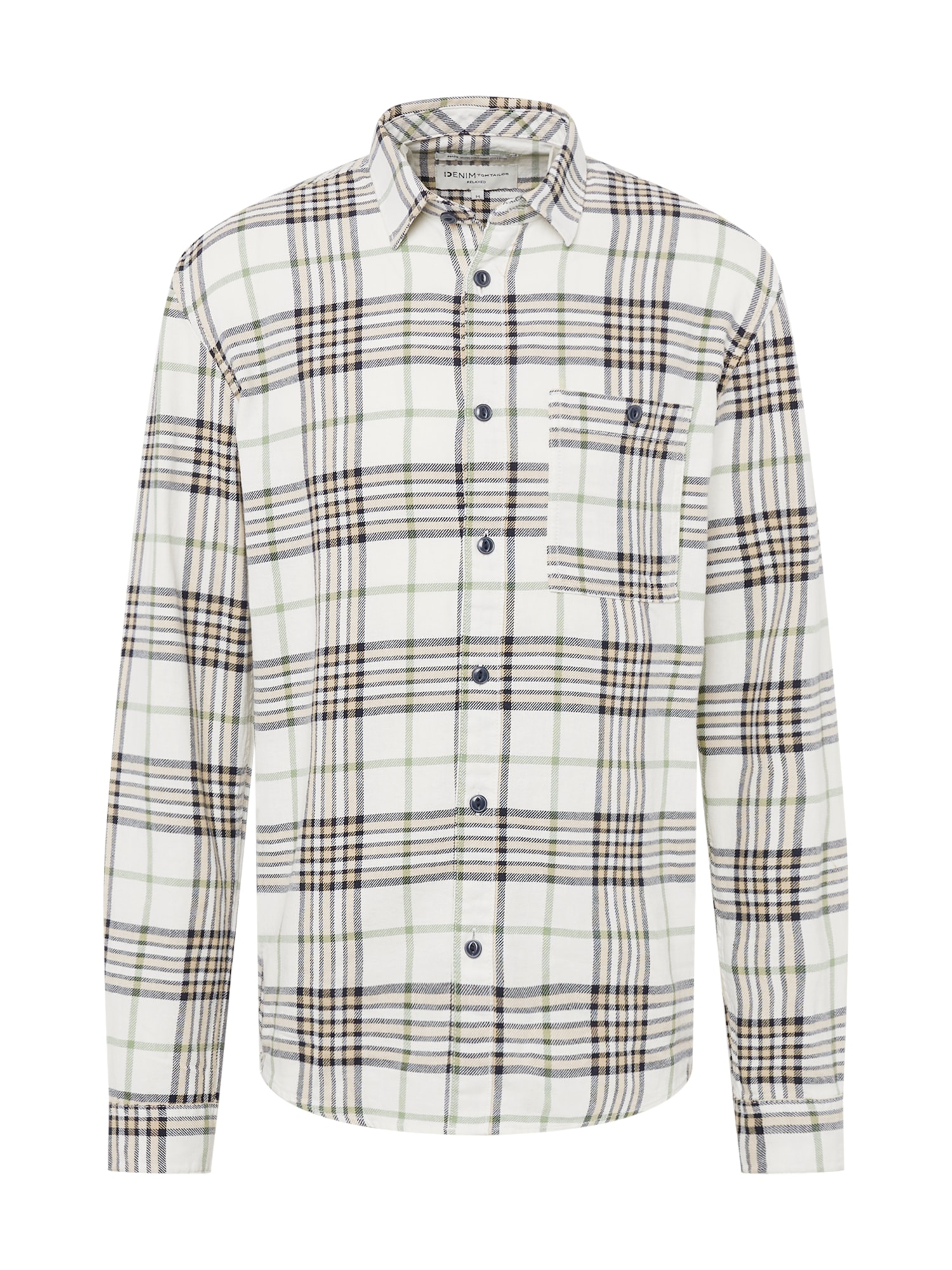 TOM TAILOR DENIM Srajca  pesek / temno modra / pastelno zelena / off-bela