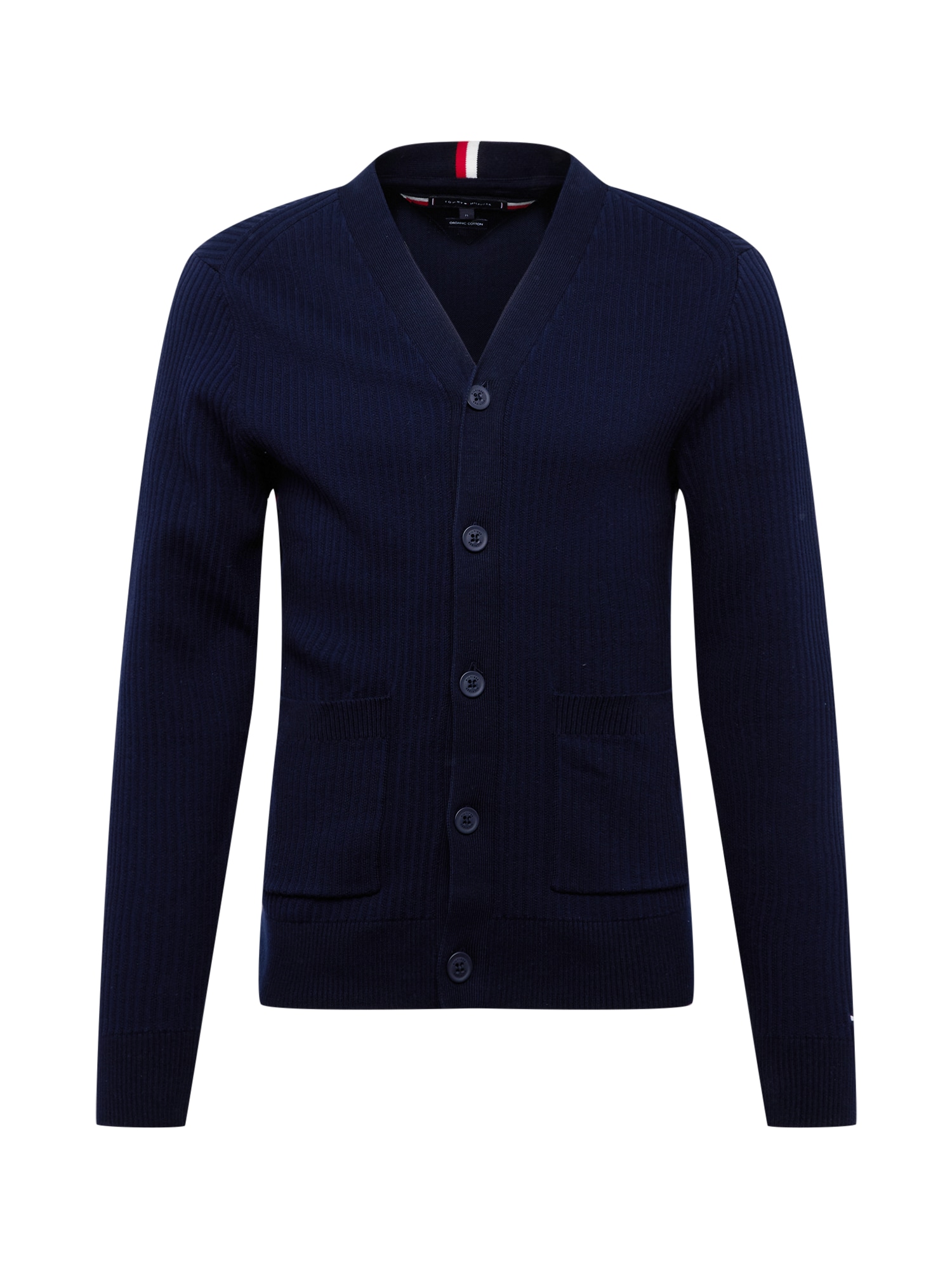 TOMMY HILFIGER Pletena jopa  temno modra / črna / bela