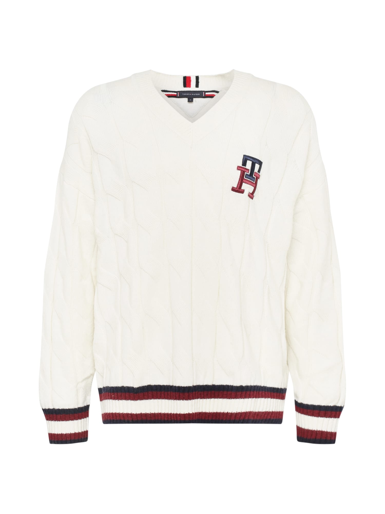 TOMMY HILFIGER Pulover  mornarska / karminsko rdeča / volneno bela