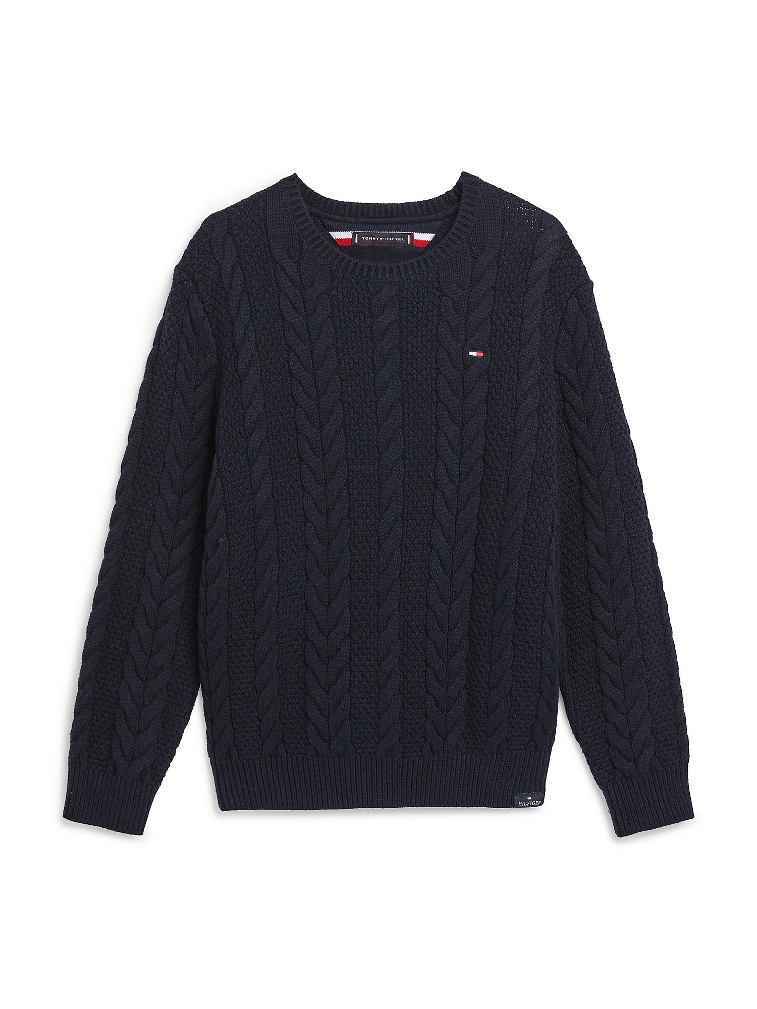 TOMMY HILFIGER Pulover  temno modra / ognjeno rdeča / bela