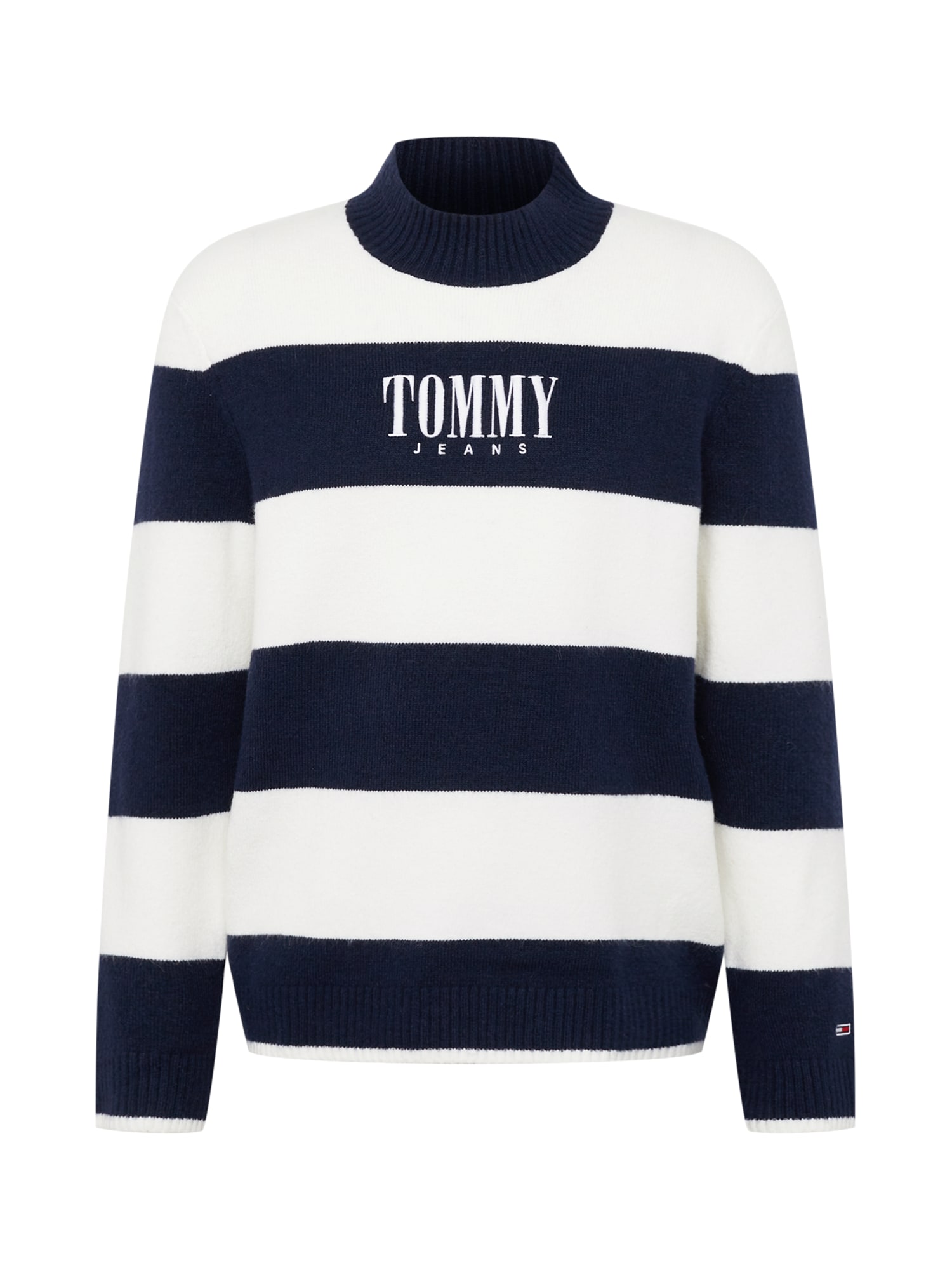 Tommy Jeans Pulover  mornarska / ognjeno rdeča / bela
