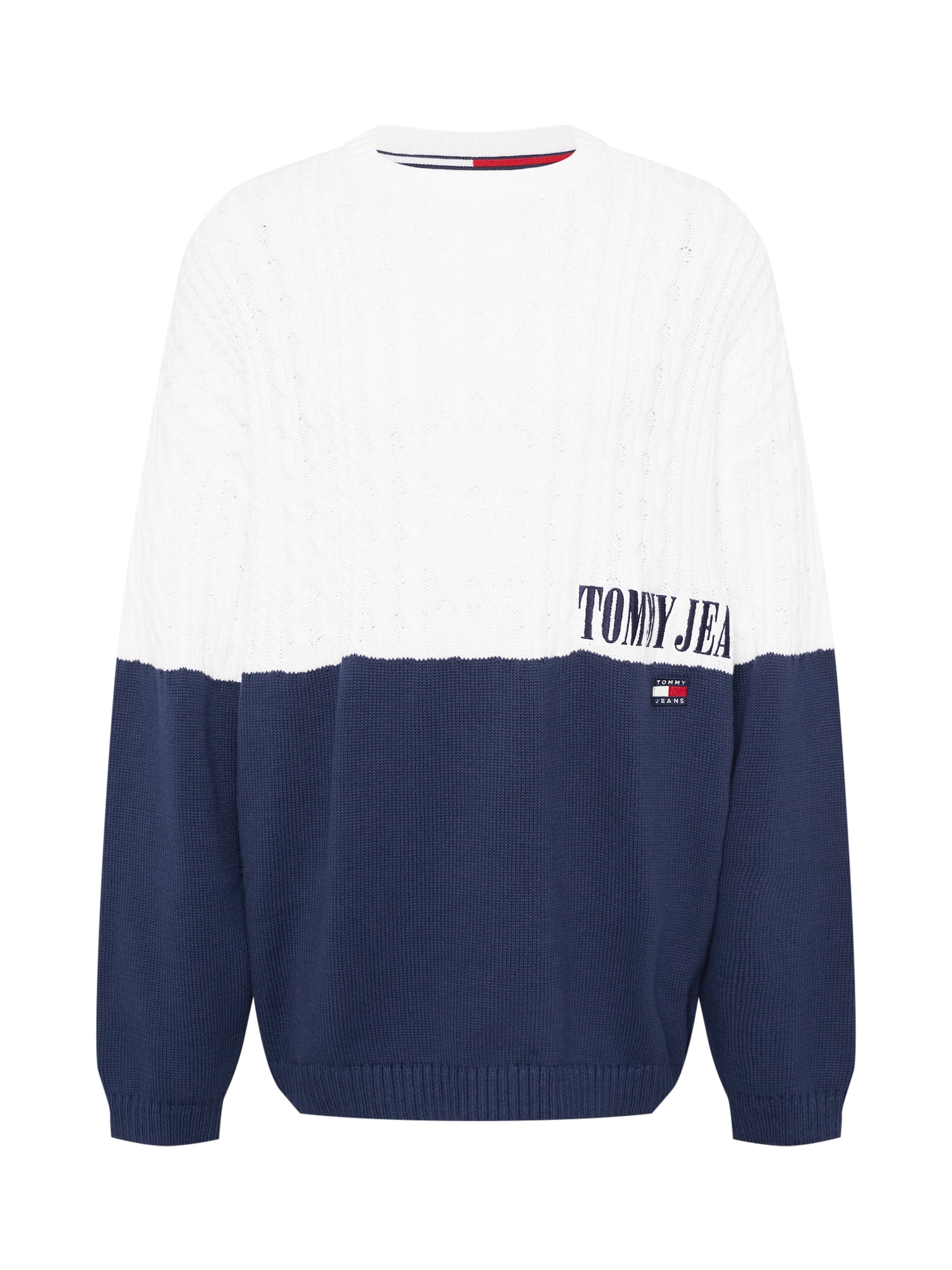 Tommy Jeans Pulover  temno modra / živo rdeča / bela