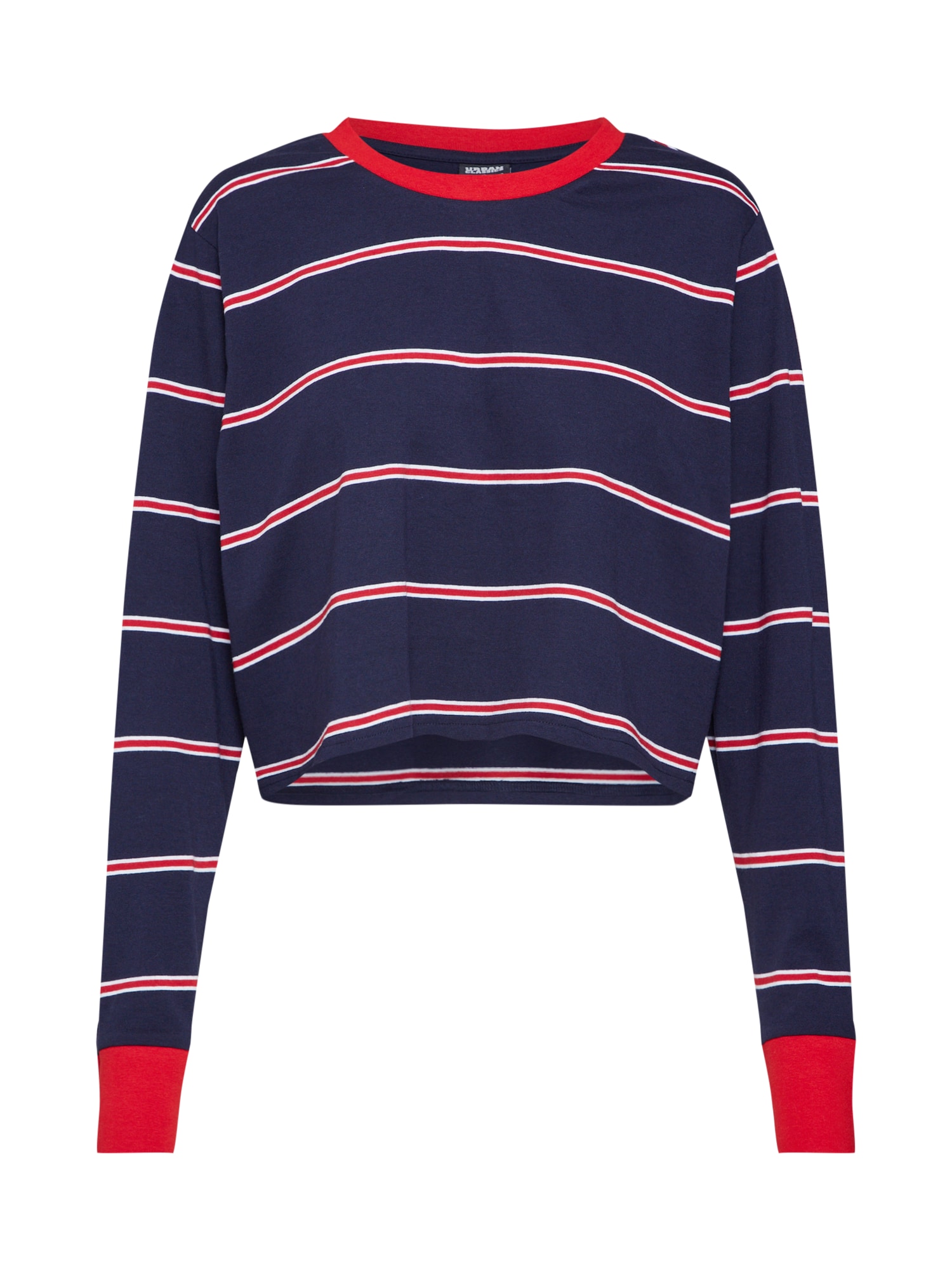 Urban Classics Majica 'Ladies Short Yarn Dyed Skate Stripe LS'  temno modra / rdeča