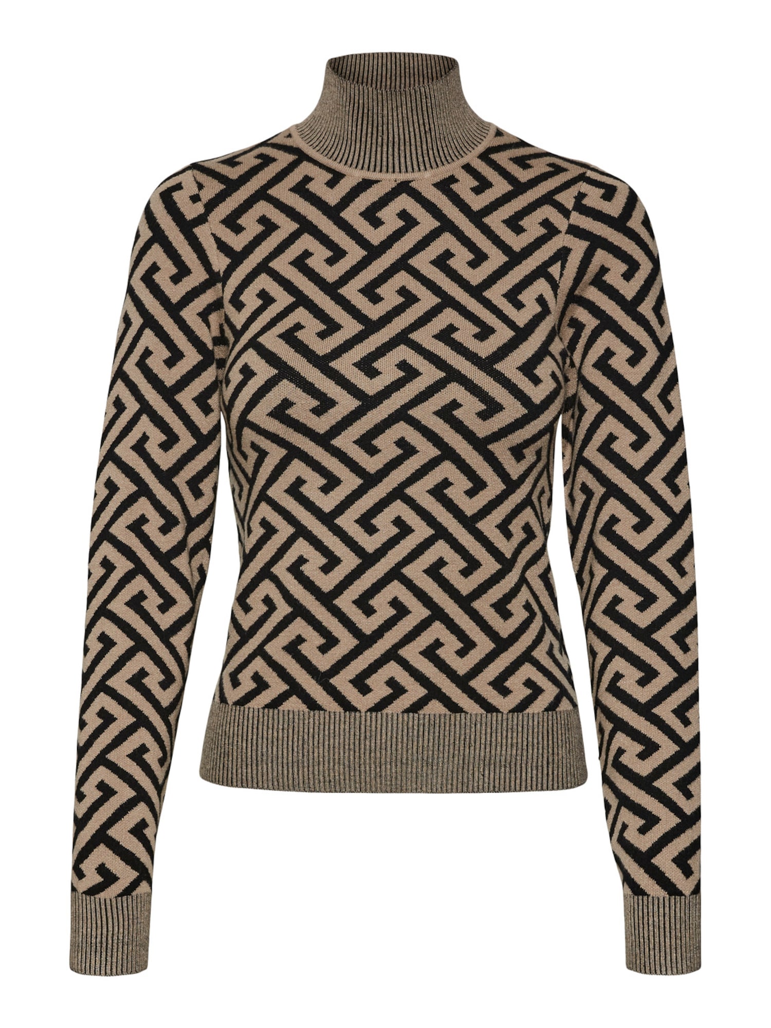 VERO MODA Pulover  temno bež / črna