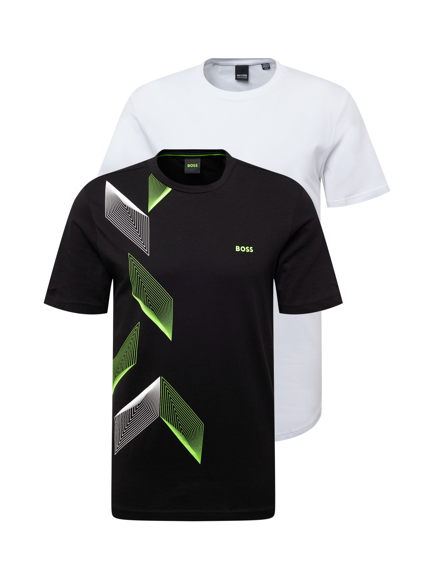 BOSS Green Majica  svetlo zelena / črna / bela