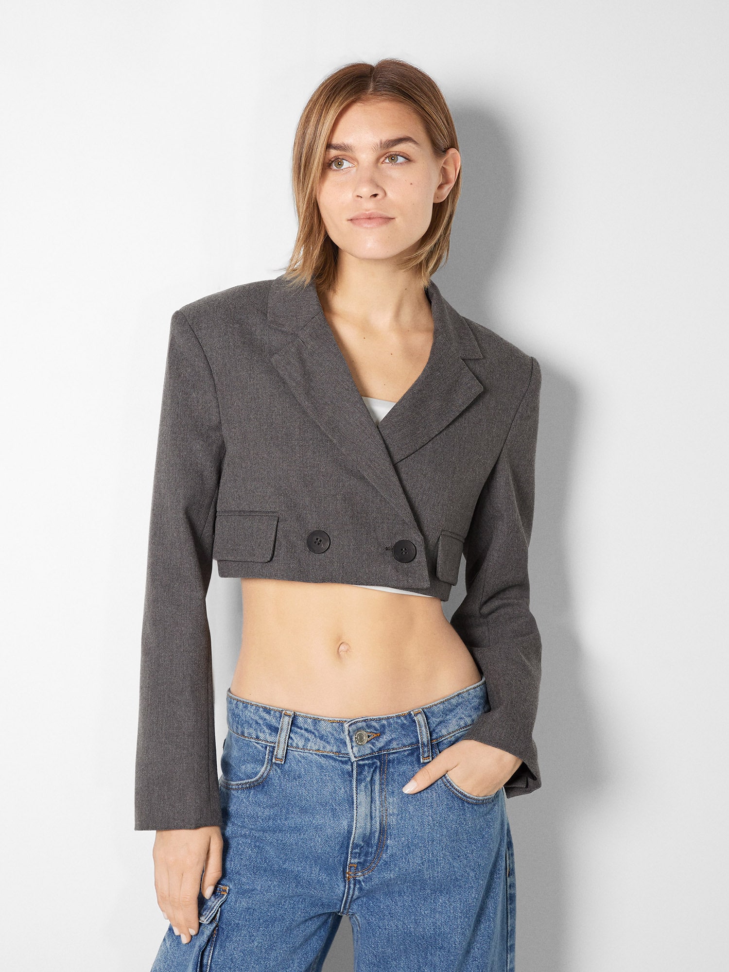 Bershka Blazer  temno siva