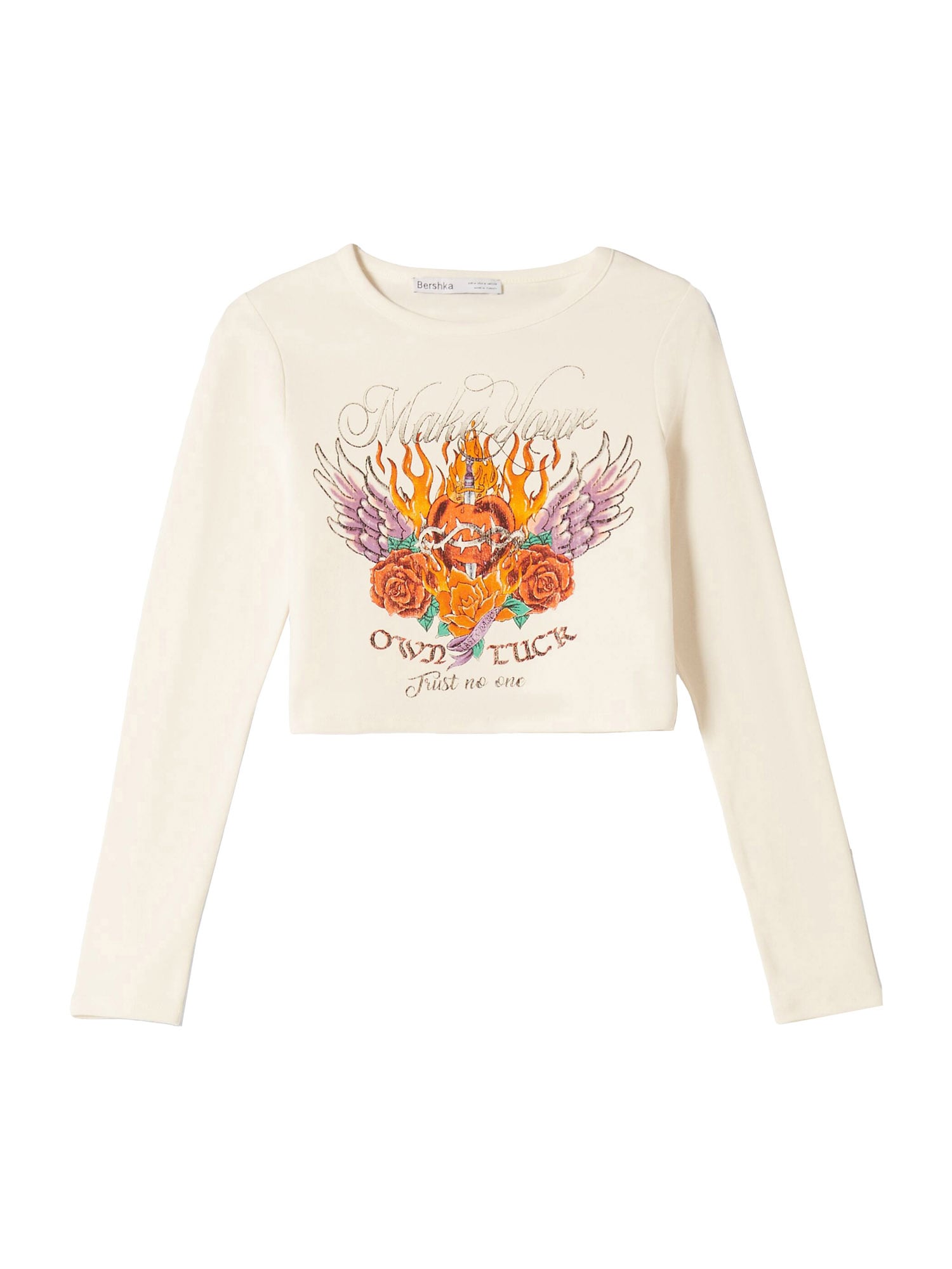 Bershka Majica  majnica / oranžna / rjasto rdeča / off-bela