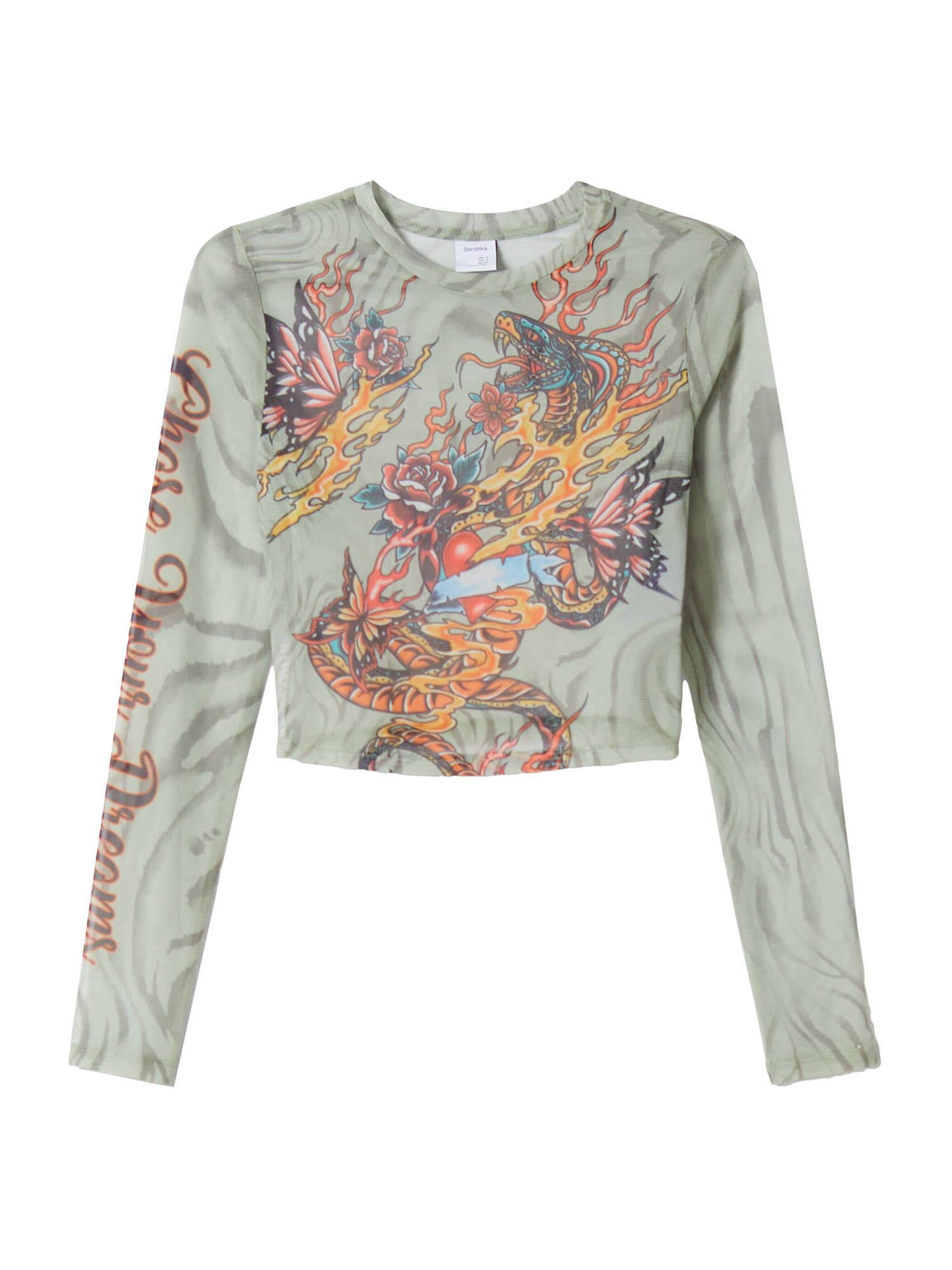 Bershka Majica  modra / kaki / jastog / črna
