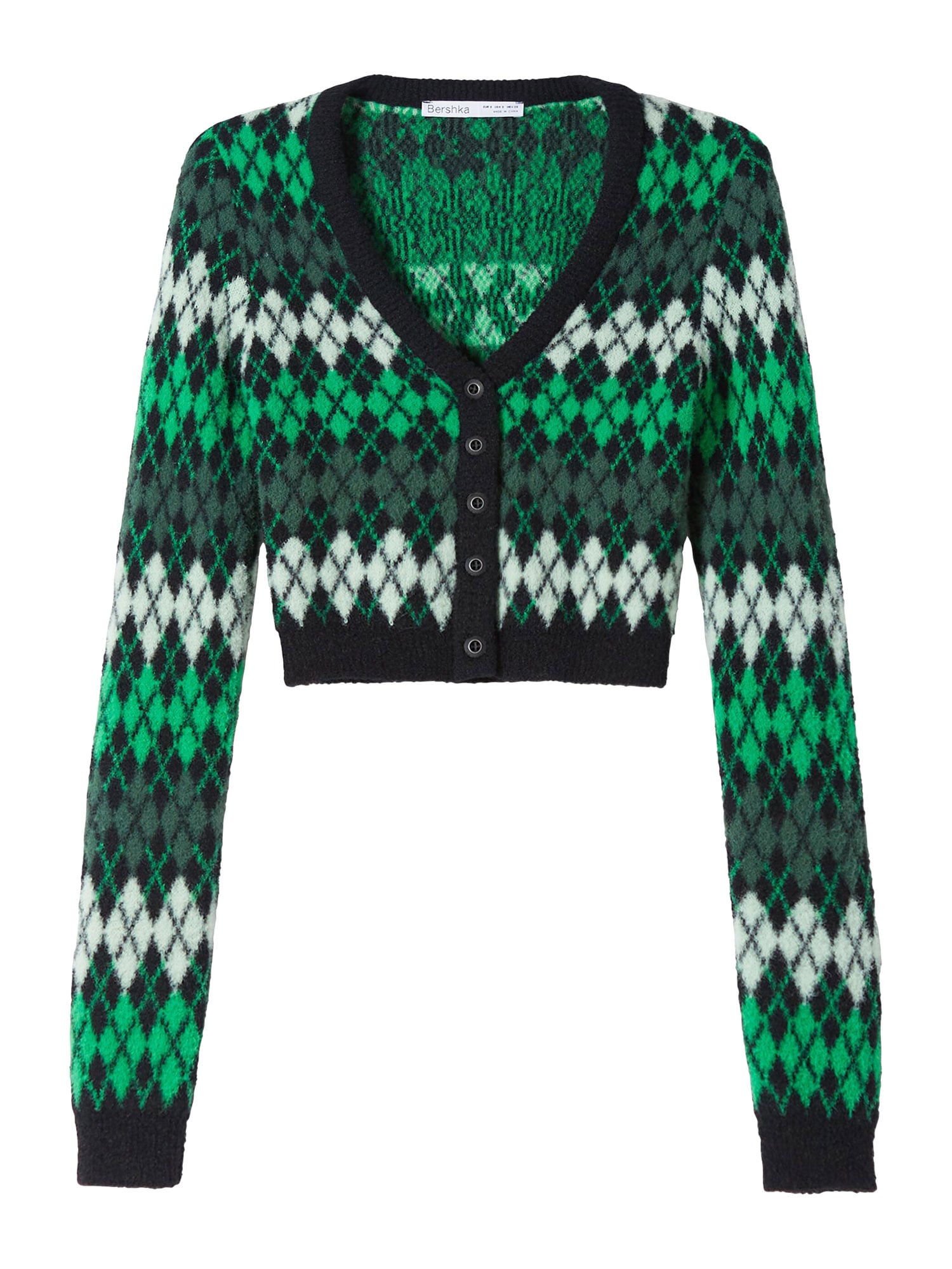 Bershka Pletena jopa  travnato zelena / temno zelena / črna / bela