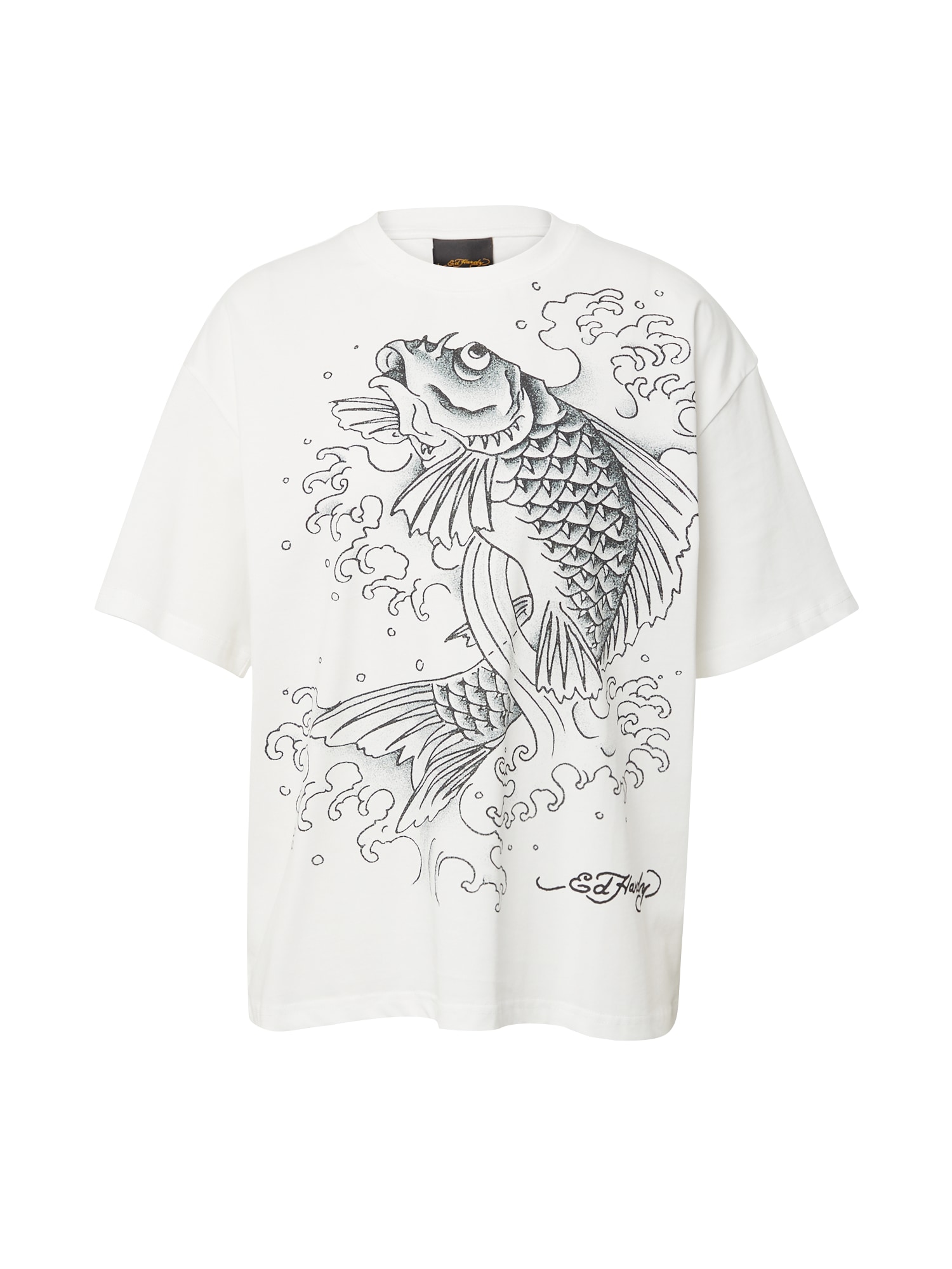 Ed Hardy Majica 'Jumping Koi'  črna / bela