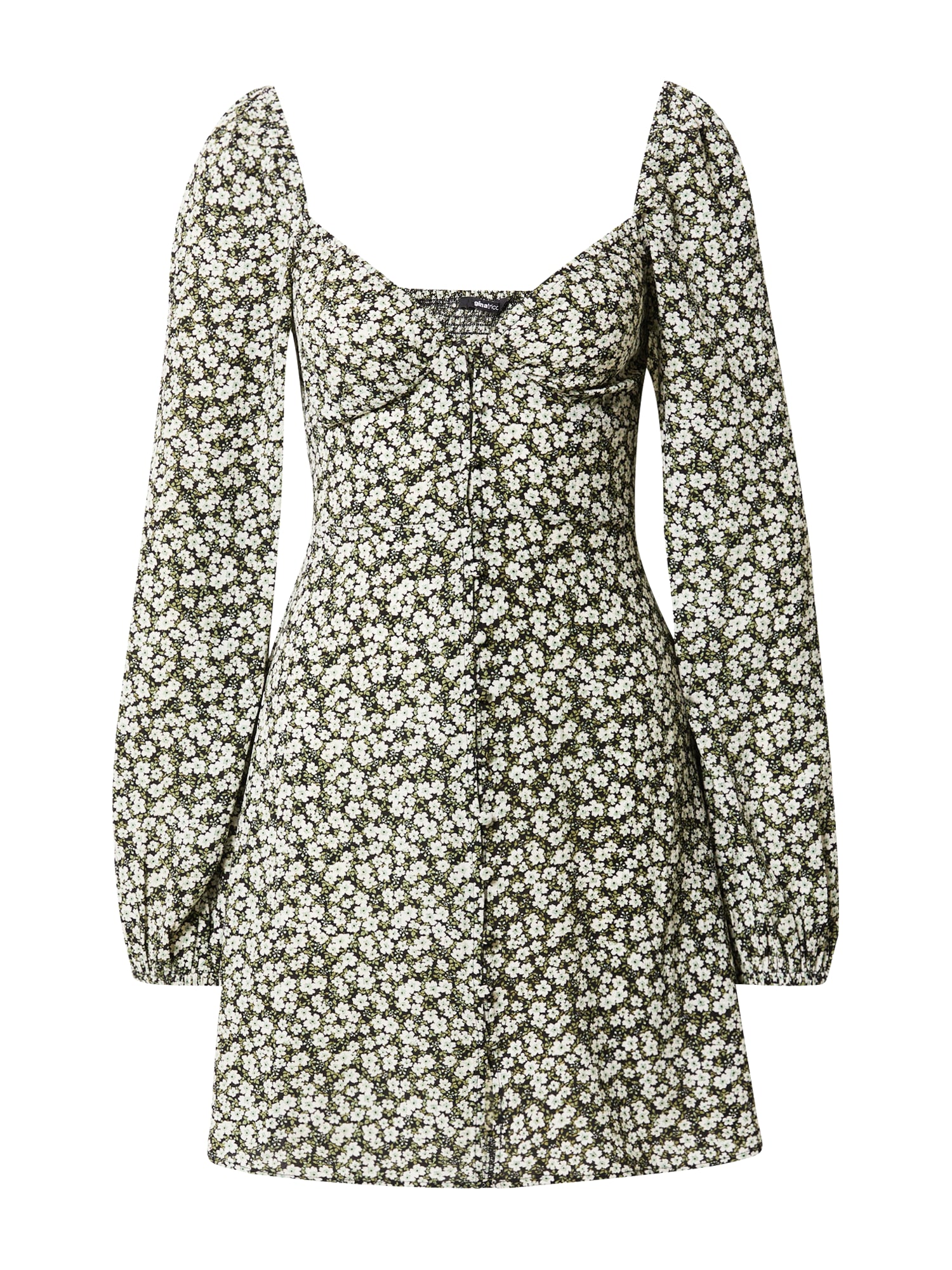 Gina Tricot Dolga srajca 'Malla'  pastelno zelena / črna / bela