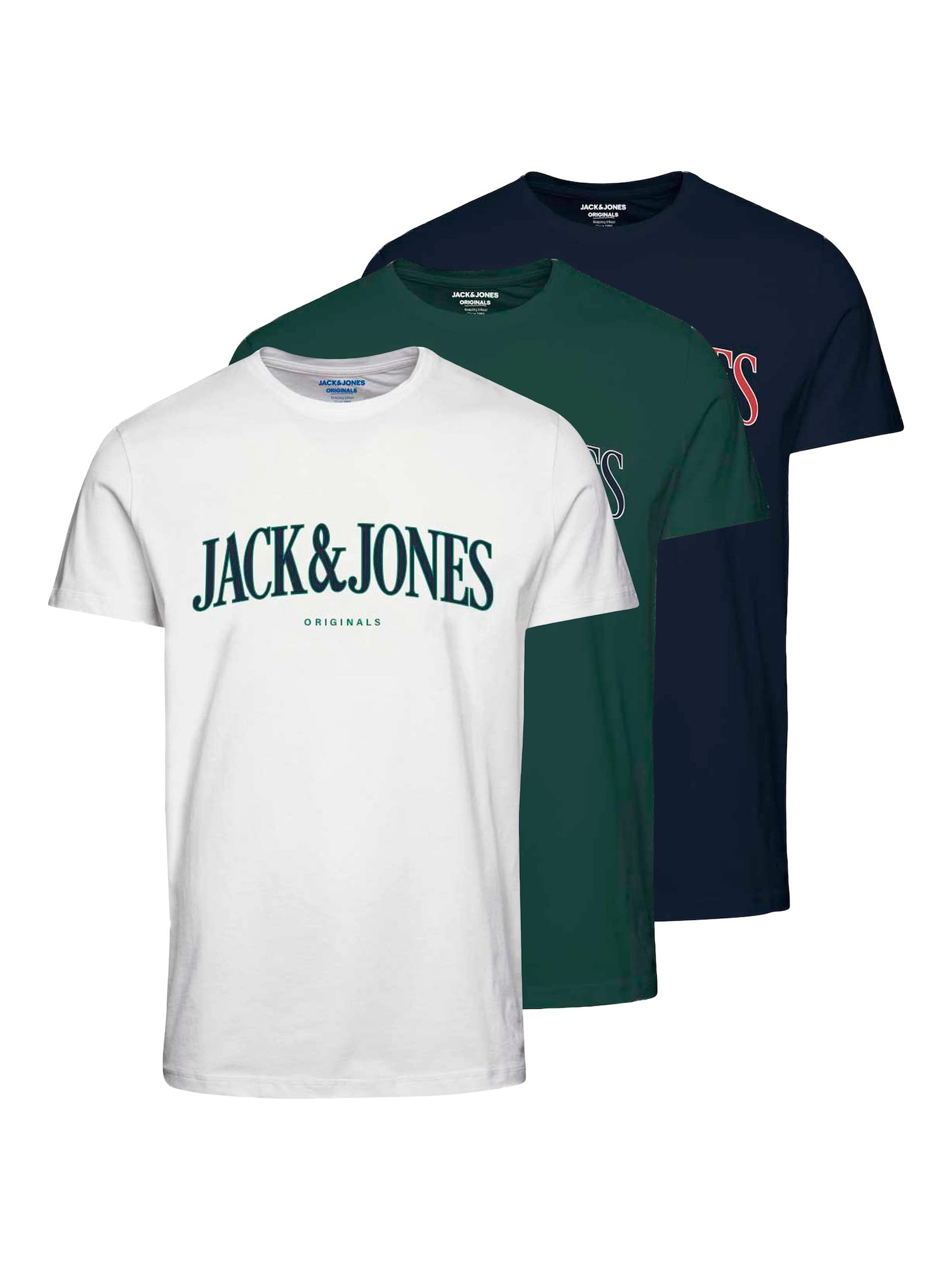 JACK & JONES Majica 'HOOK'  mornarska / zelena / ognjeno rdeča / bela