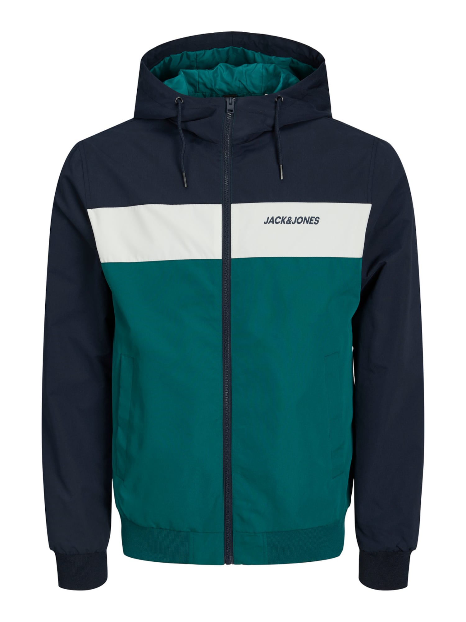 JACK & JONES Prehodna jakna 'Rusch'  mornarska / smaragd / bela