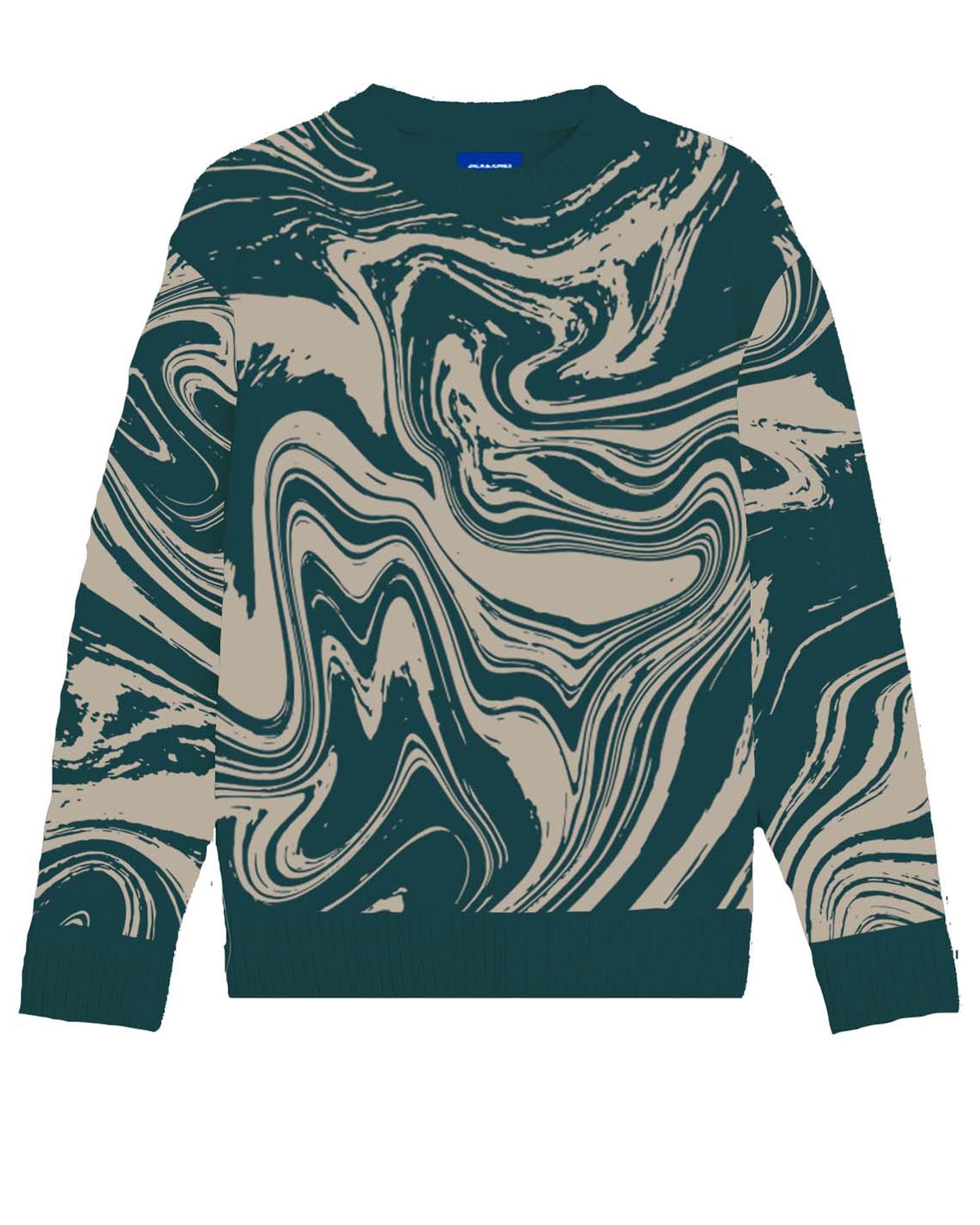 JACK & JONES Pulover 'MARBLE'  bež / temno zelena