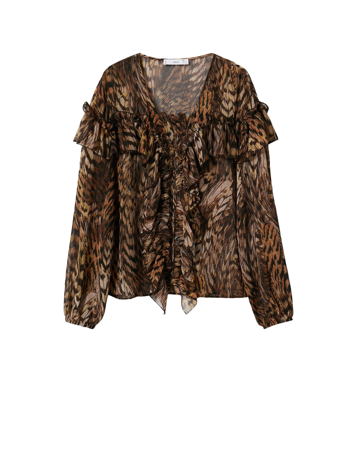 MANGO Bluza 'PLUMA'  svetlo bež / rjava / čokolada / trst