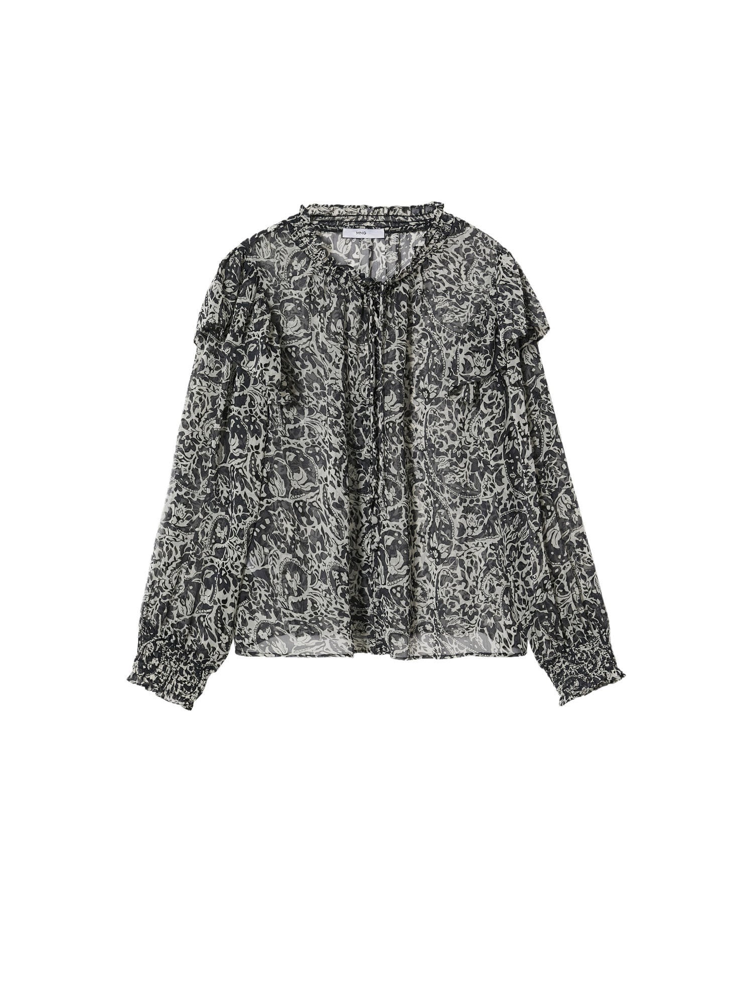 MANGO Bluza  svetlo siva / črna