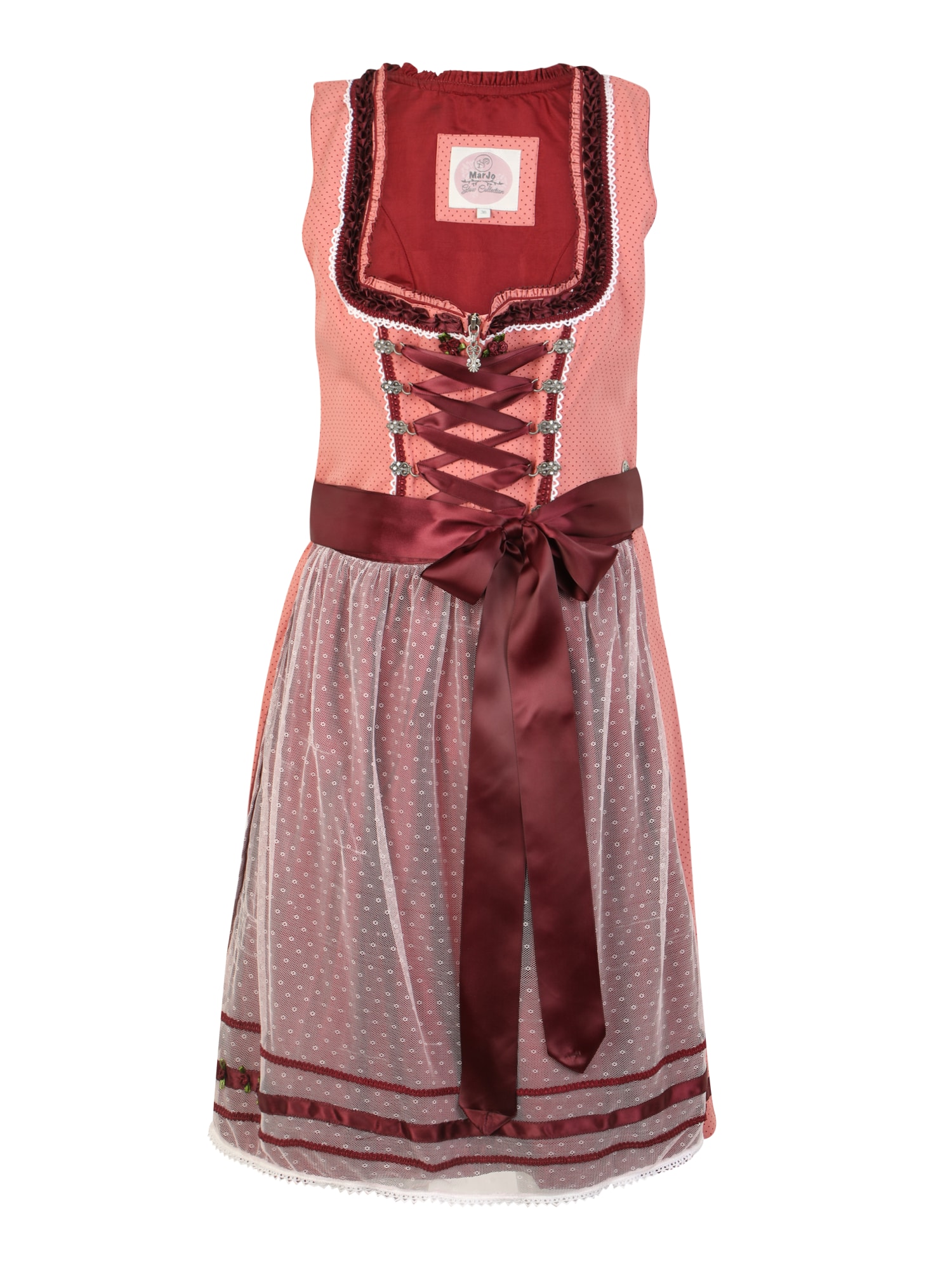 MARJO Dirndl 'Ricarda'  roza / krvavo rdeča / bela