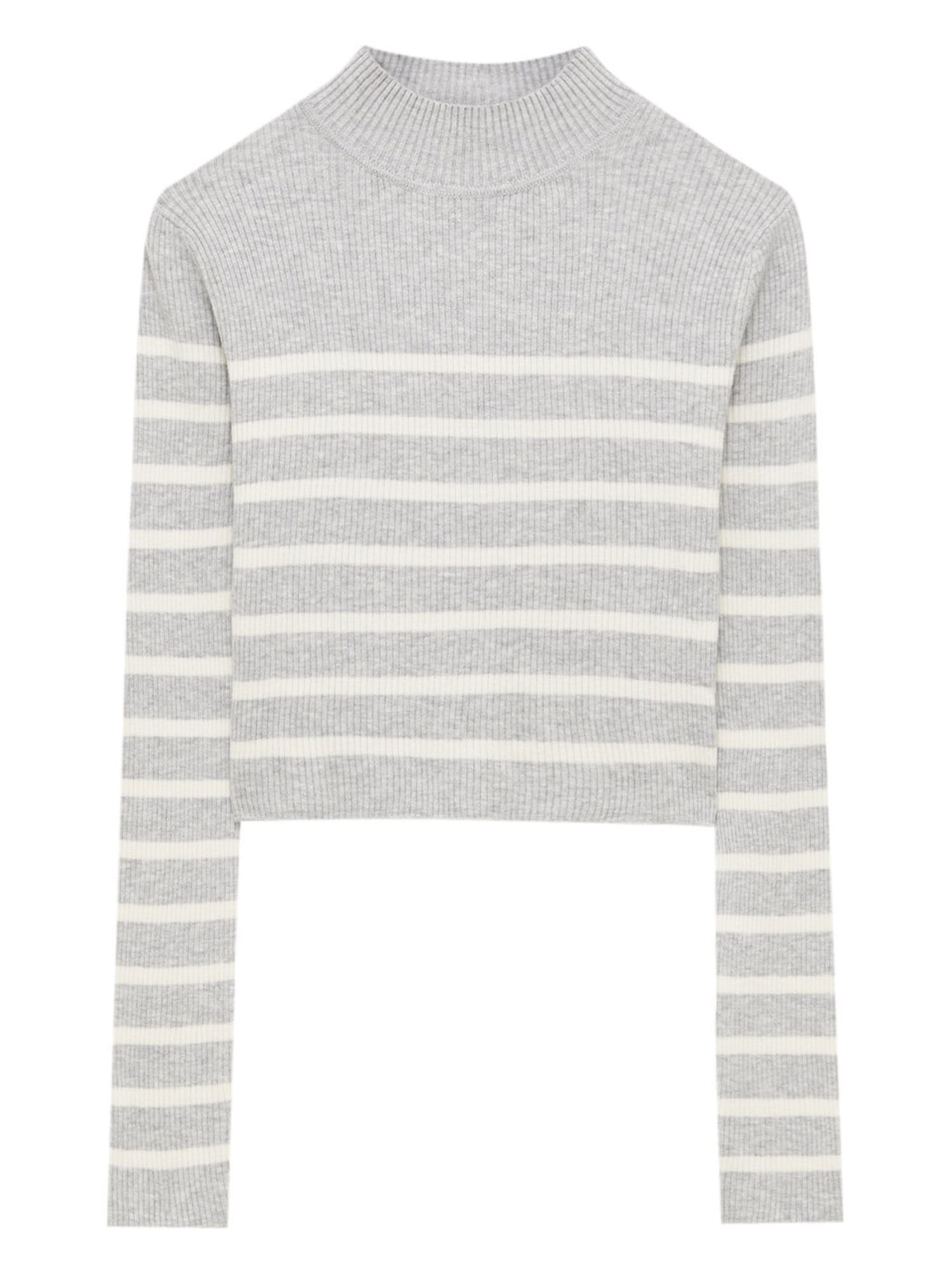 Pull&Bear Pulover  siva / bela