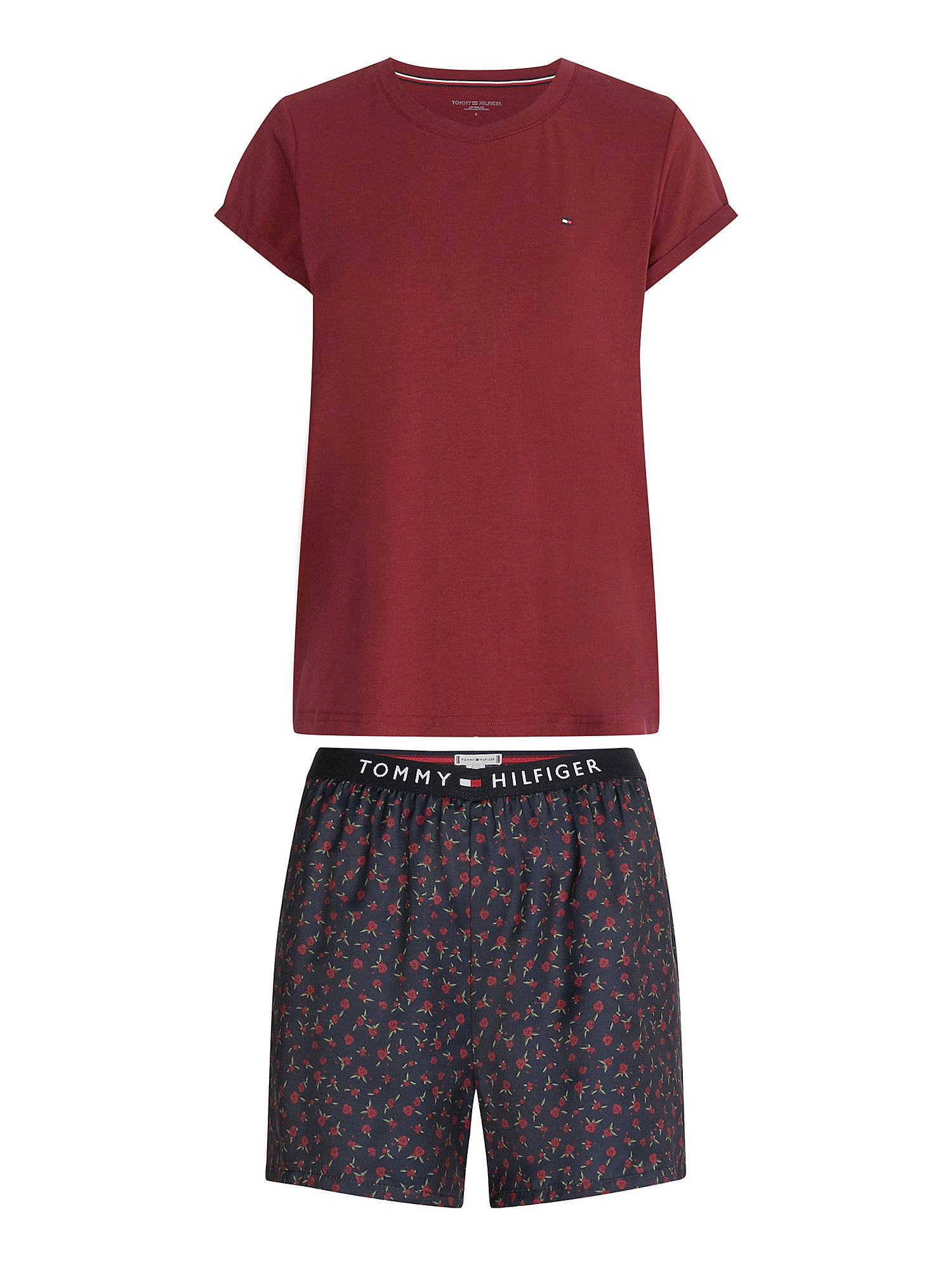 TOMMY HILFIGER Kratke hlače za spanje  temno siva / temno zelena / bordo