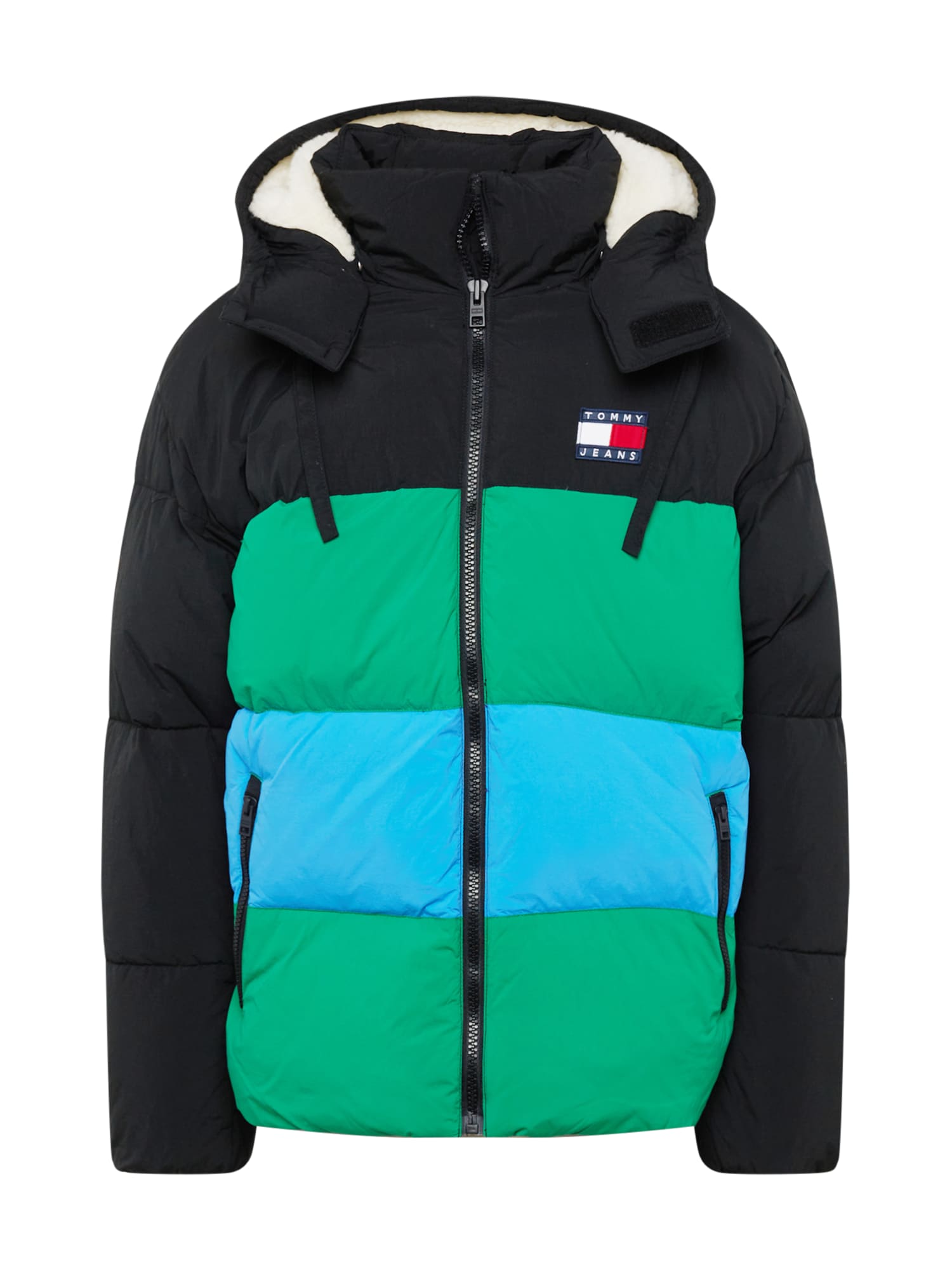 Tommy Jeans Zimska jakna  svetlo modra / žad / rdeča / črna