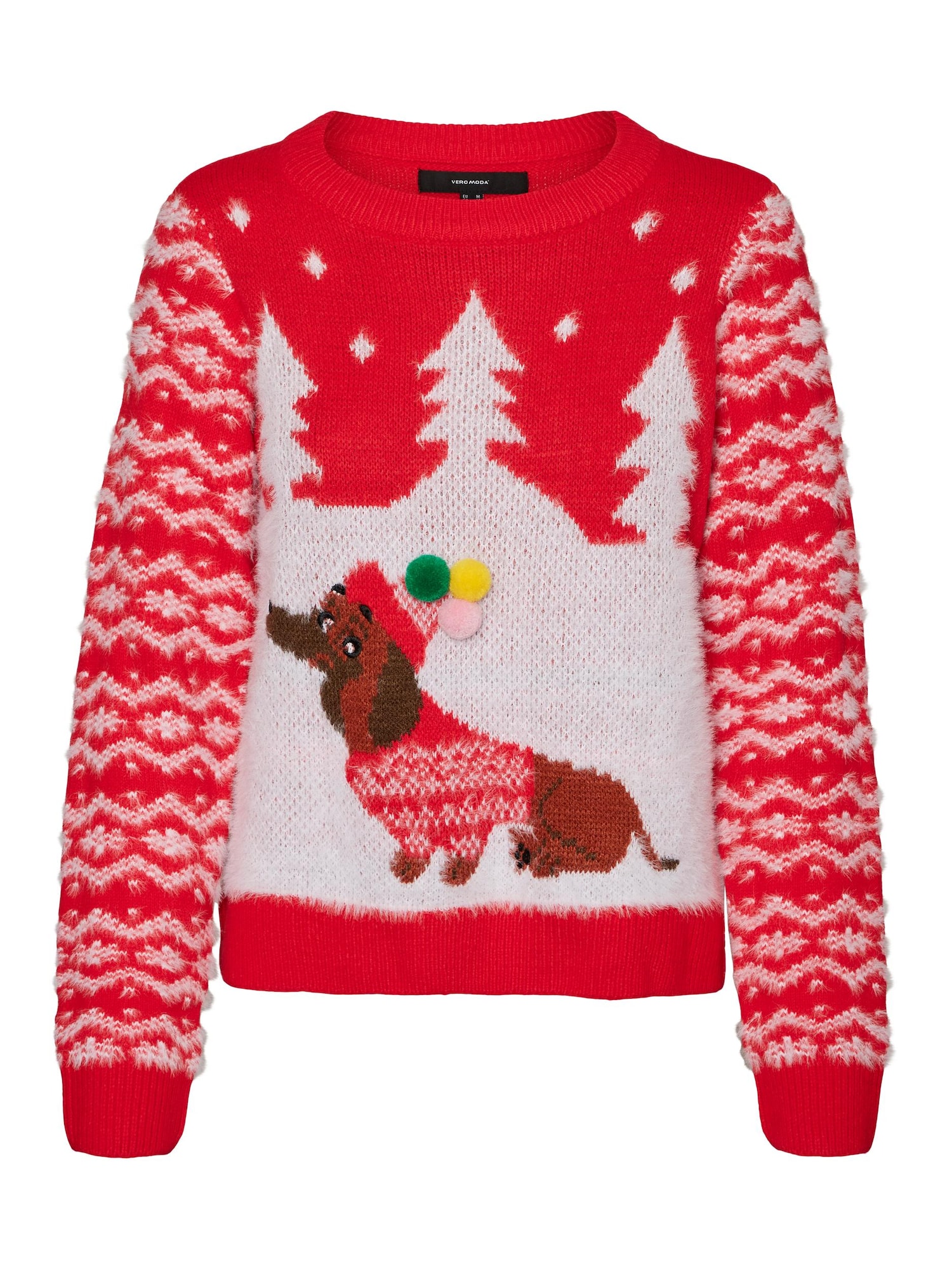 VERO MODA Pulover 'Snowdog'  rumena / zelena / rdeča / bela