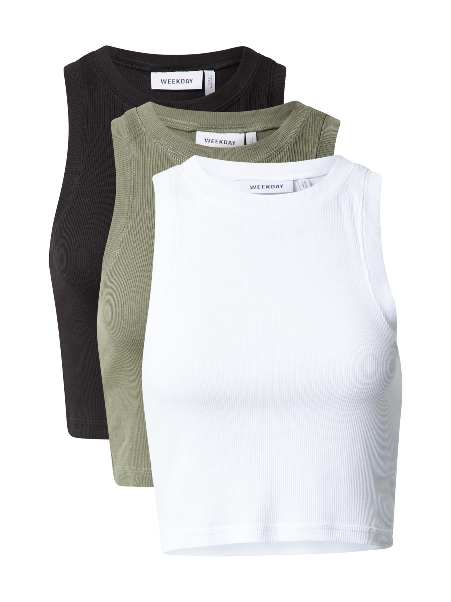 WEEKDAY Top  kaki / črna / bela