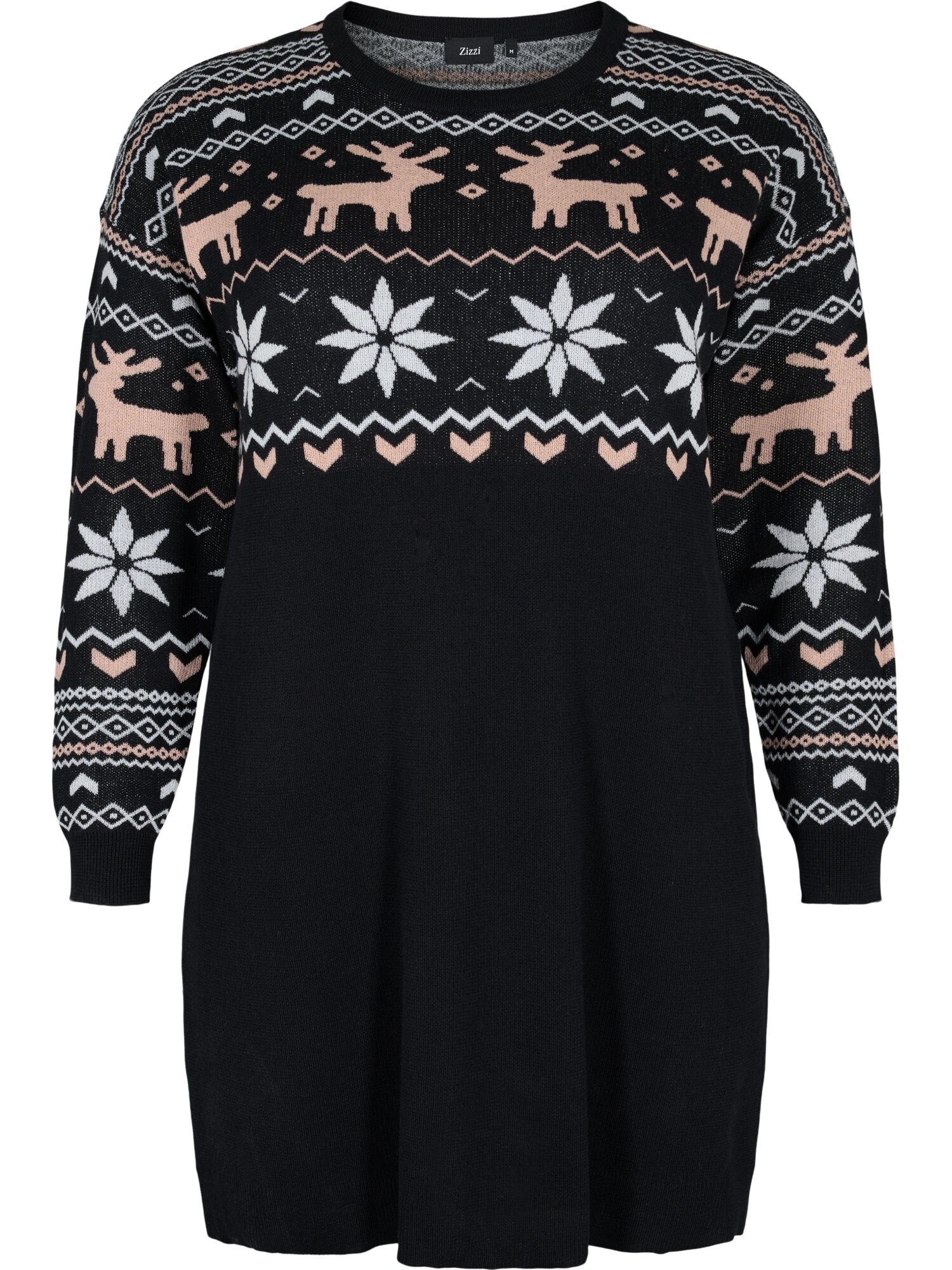 Zizzi Pletena obleka 'Raindeer'  bež / črna / bela
