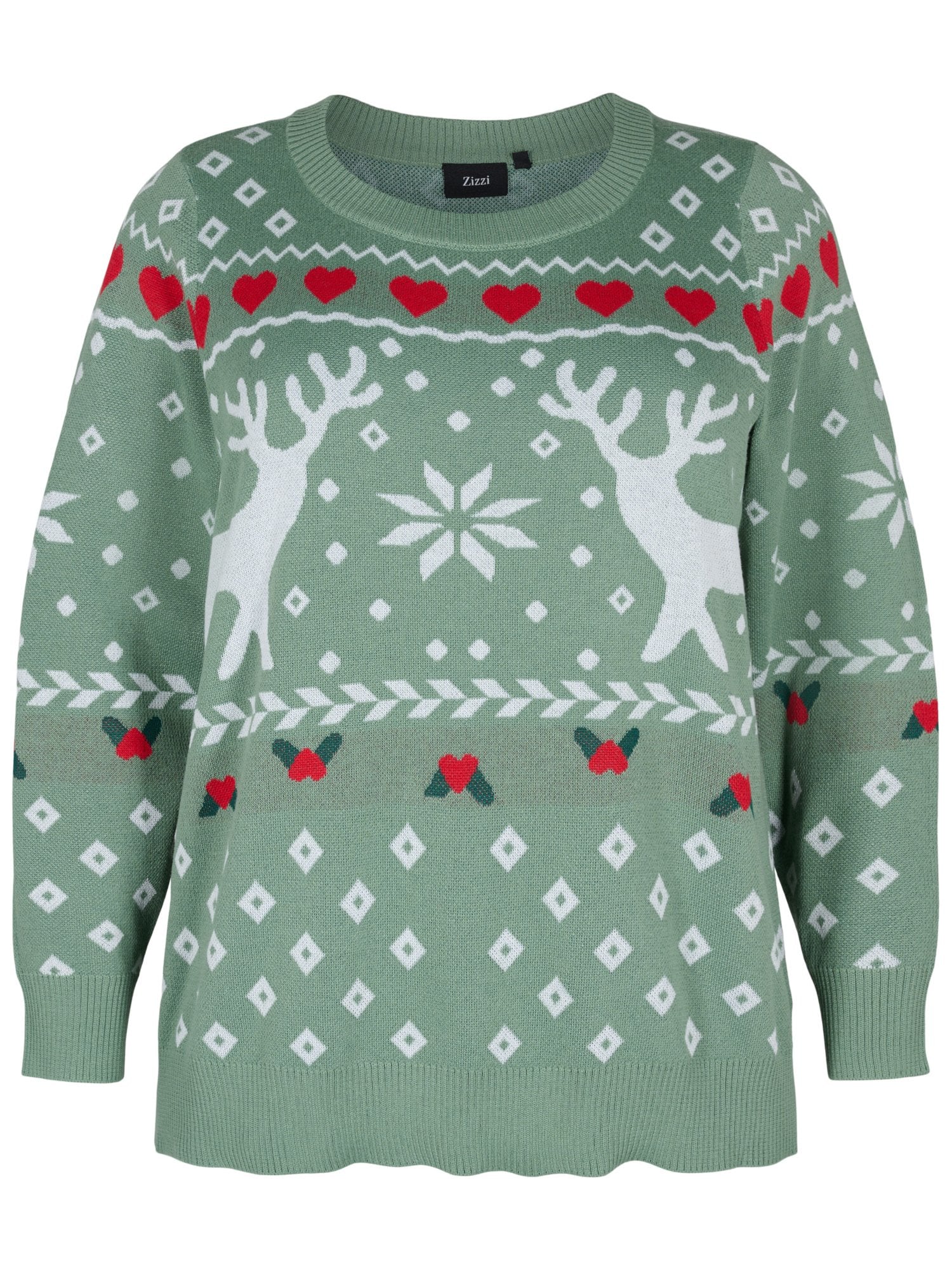 Zizzi Pulover 'MCHRISTMAS'  zelena / rdeča / bela
