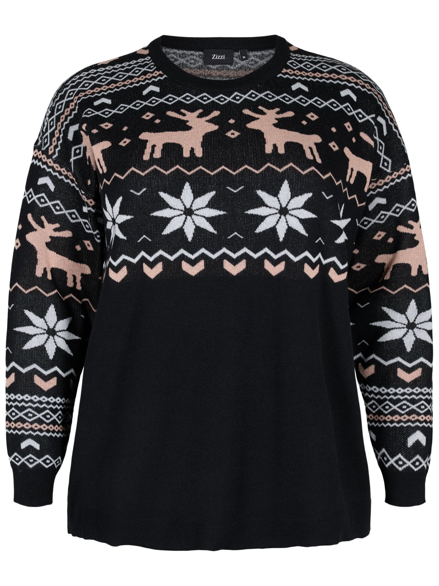 Zizzi Pulover 'Raindeer'  bež / črna / bela