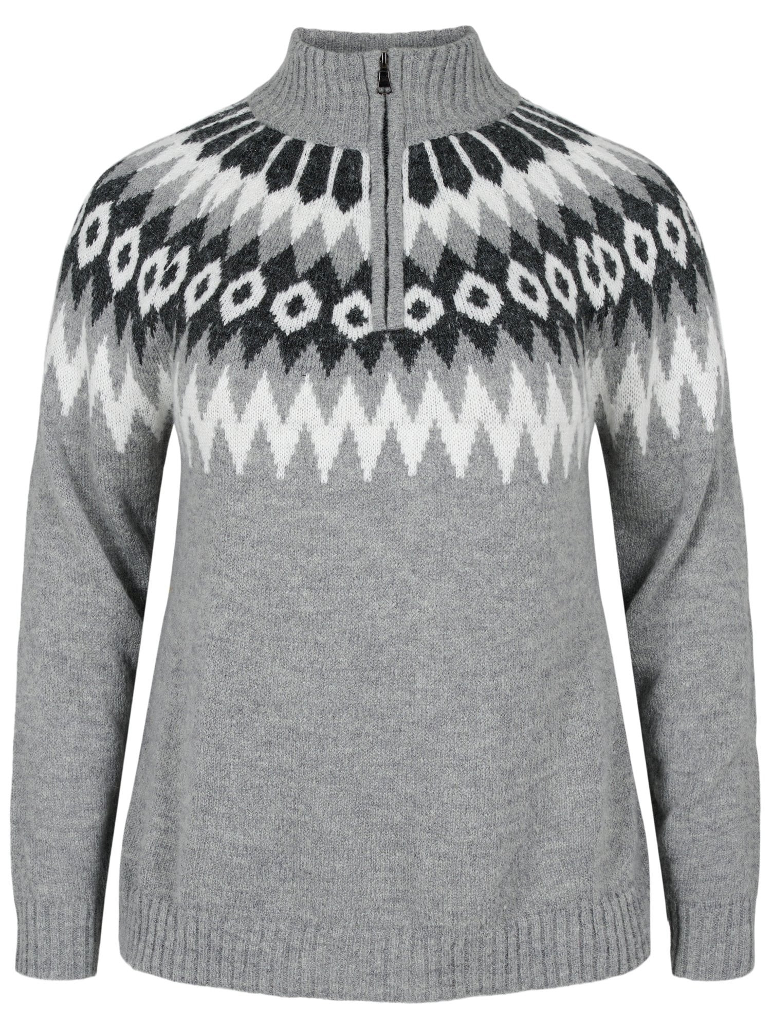 Zizzi Pulover 'SIMONE'  siva / svetlo siva / črn denim / bela