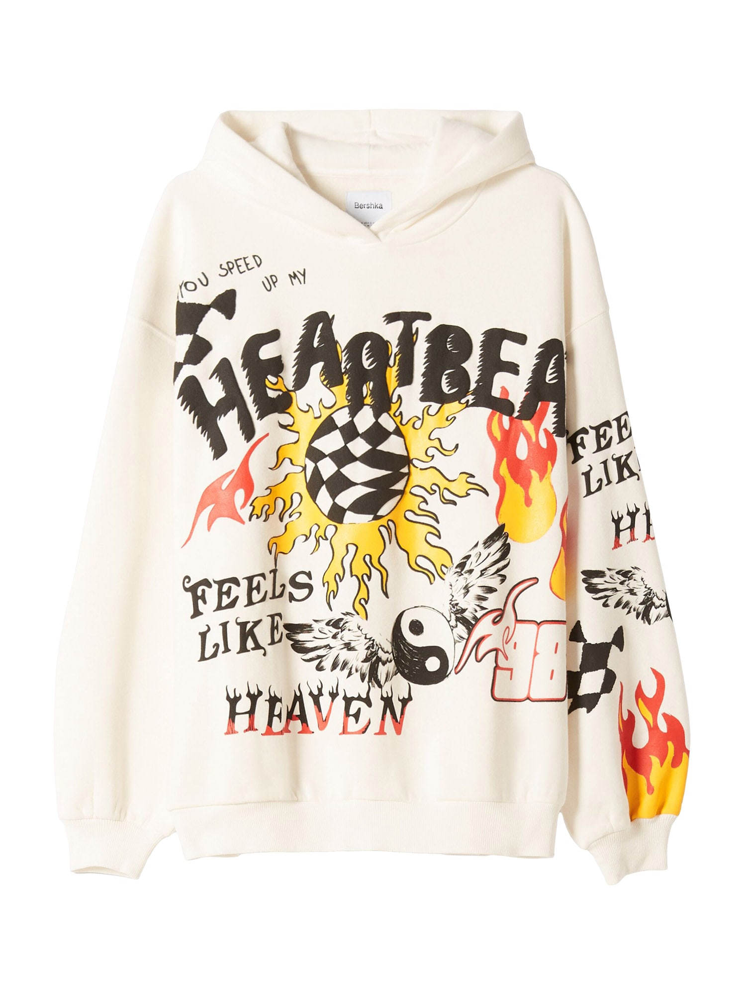 Bershka Majica  ecru / rumena / oranžna / črna
